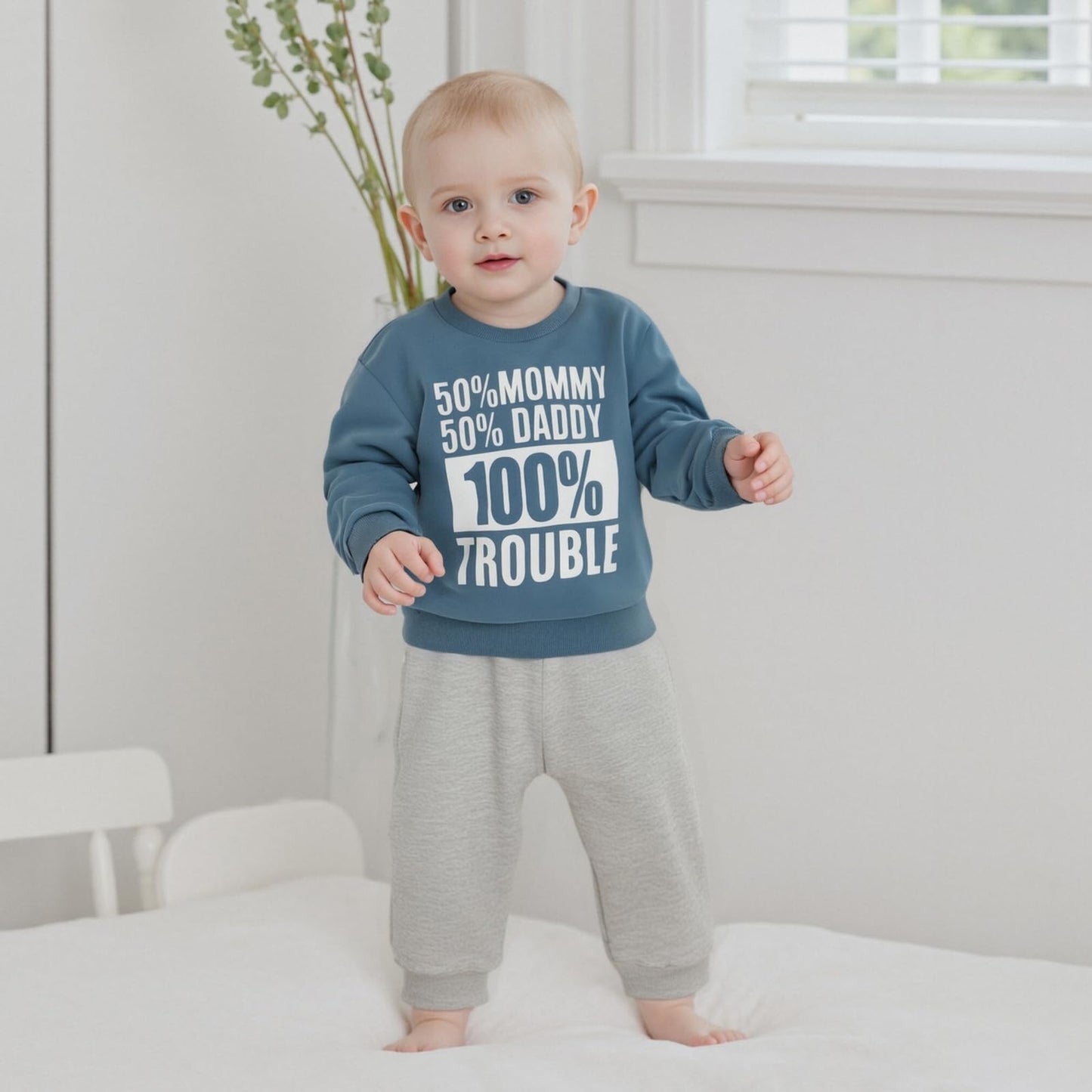 Fernvia Toddler Baby Boy Fall Clothes 2T 3T 4T Letter Print Crew Neck Long Sleeve Sweatshirt Pants 2 Pcs Outfits (B-Blue, 2-3T)