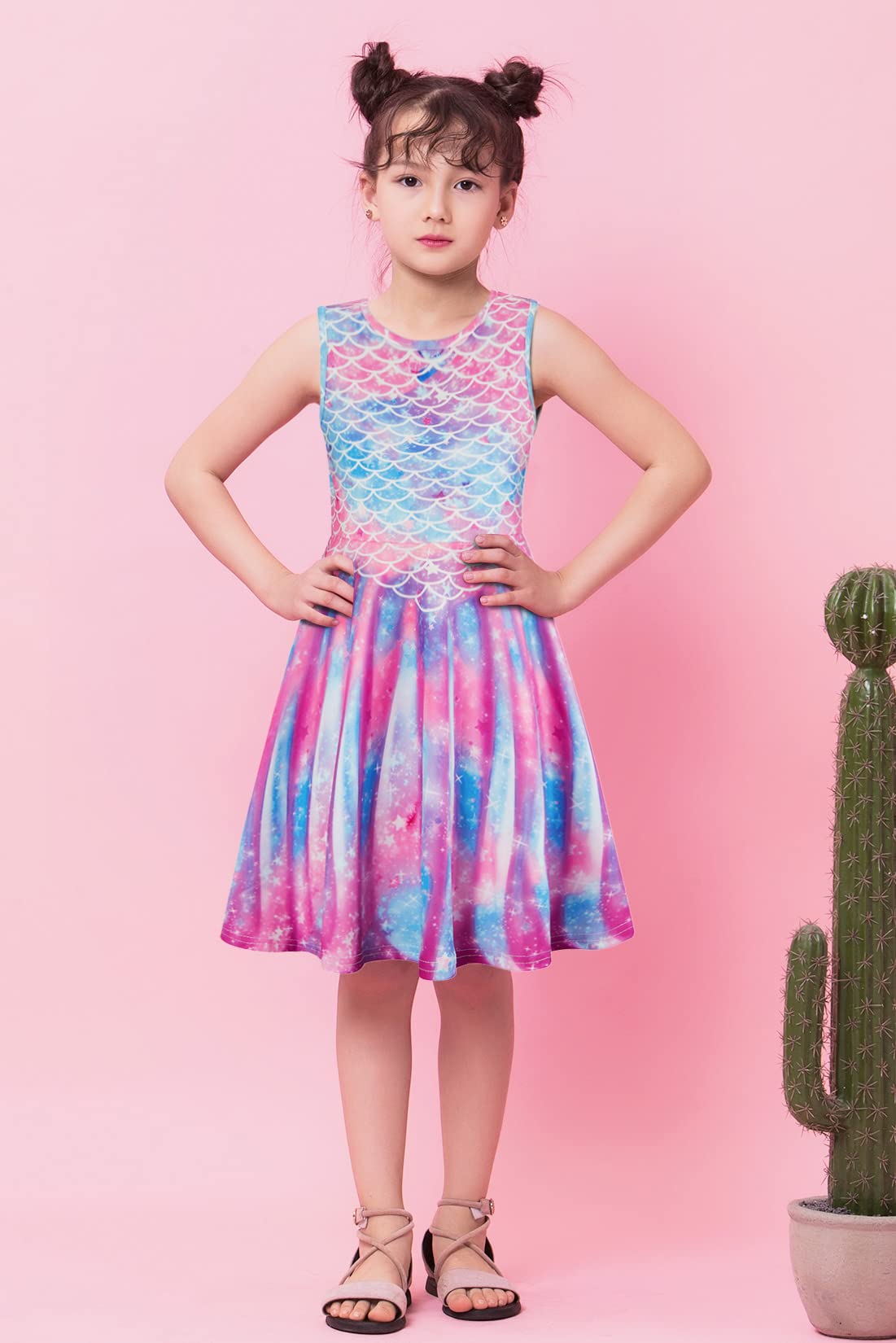 Funnycokid Mermaid Dress Girls Kids Sleeveless Summer Sundress Size 6-7 Birthday Party Outfit Twirly Clothes 6 7 Years Beach