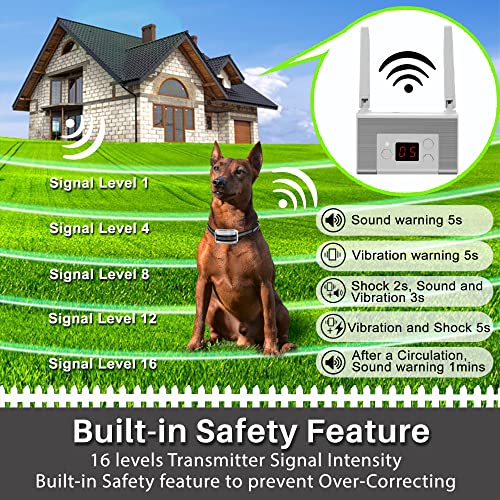 Blingbling Petsfun Electric Wireless Dog Fence System, Pet Containment System with Waterproof and Rechargeable Training Collar Receiver for 1 Dogs Pets Container Boundary (White)