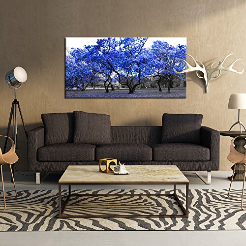 KREATIVE ARTS Large Wall Art Painting Contemporary Blue Tree In Black And White Fall Landscape Picture Modern Giclee Stretched And Framed Artwork for Office Living Room Decoration 20x40in