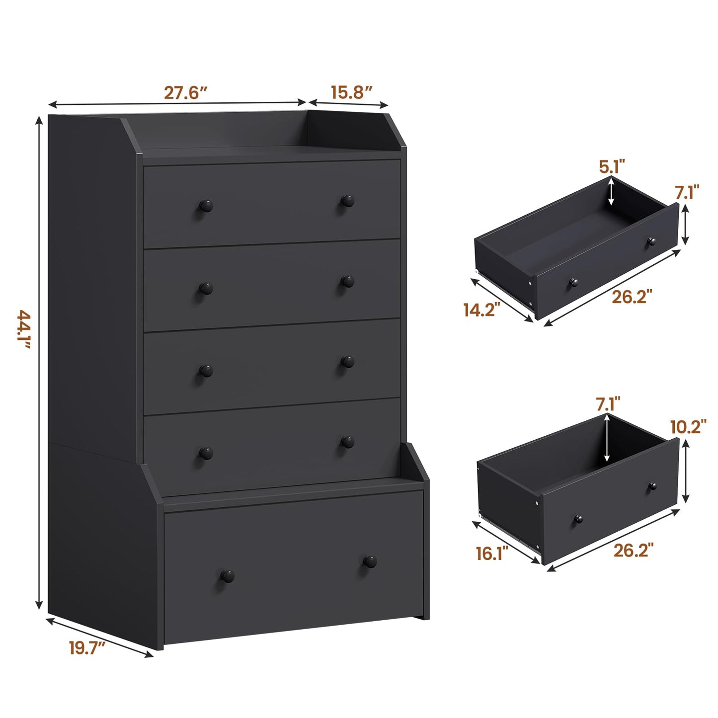 ADORNEVE 5 Drawer Dresser for Bedroom,Tall Black Chest of Drawers,Large Modern Vertical Dresser for Living Room,Hallway, Closet