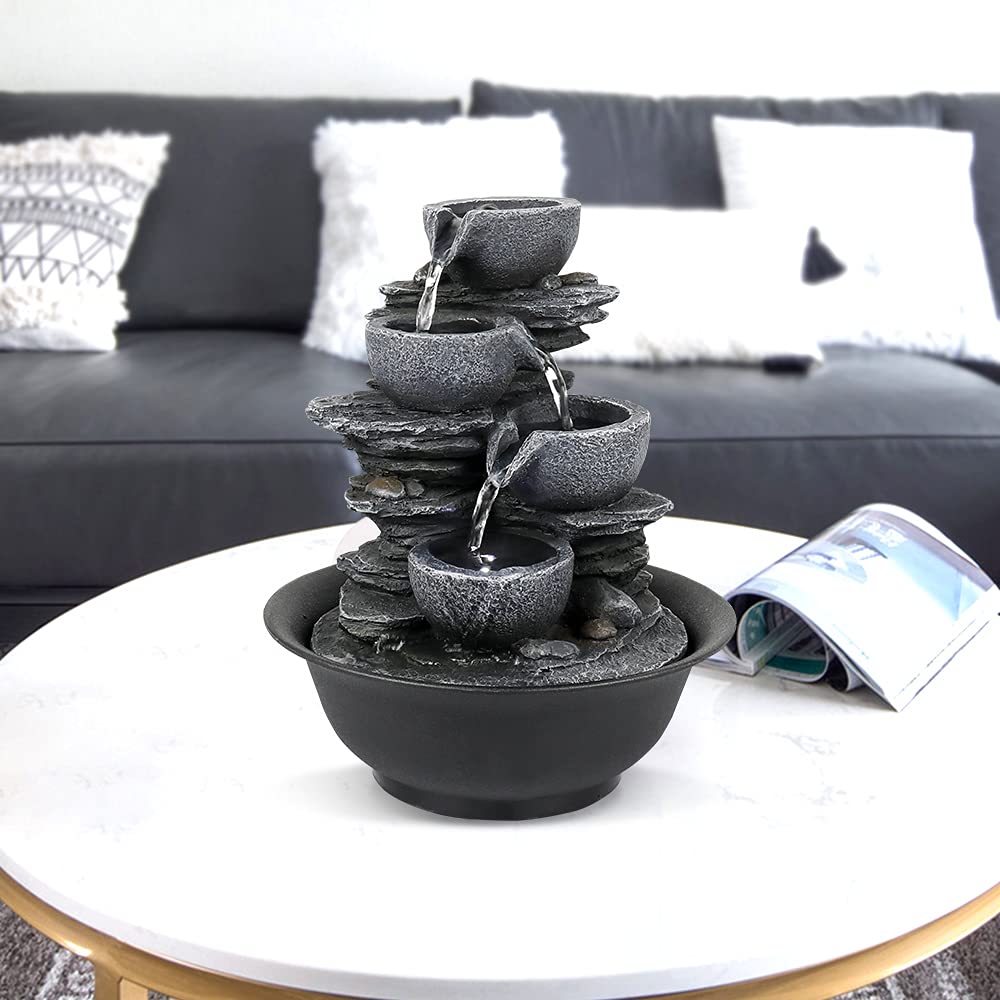 BBabe 10.6inch Rock Indoor Water Fountain Zen Meditation Tabletop Fountain with LED Light for Home Office Bedroom