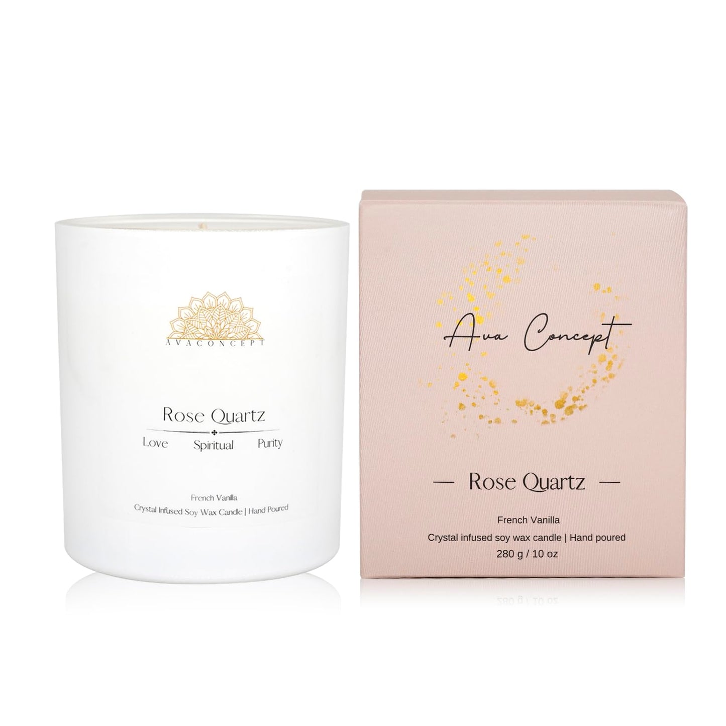 ava concept - Crystal Candle Rose - Quartz French Vanilla Scented - Soy Candles - Home Decor Aromatherapy - Glass Jar Birthday, Wedding Gift Set for Women 10 oz