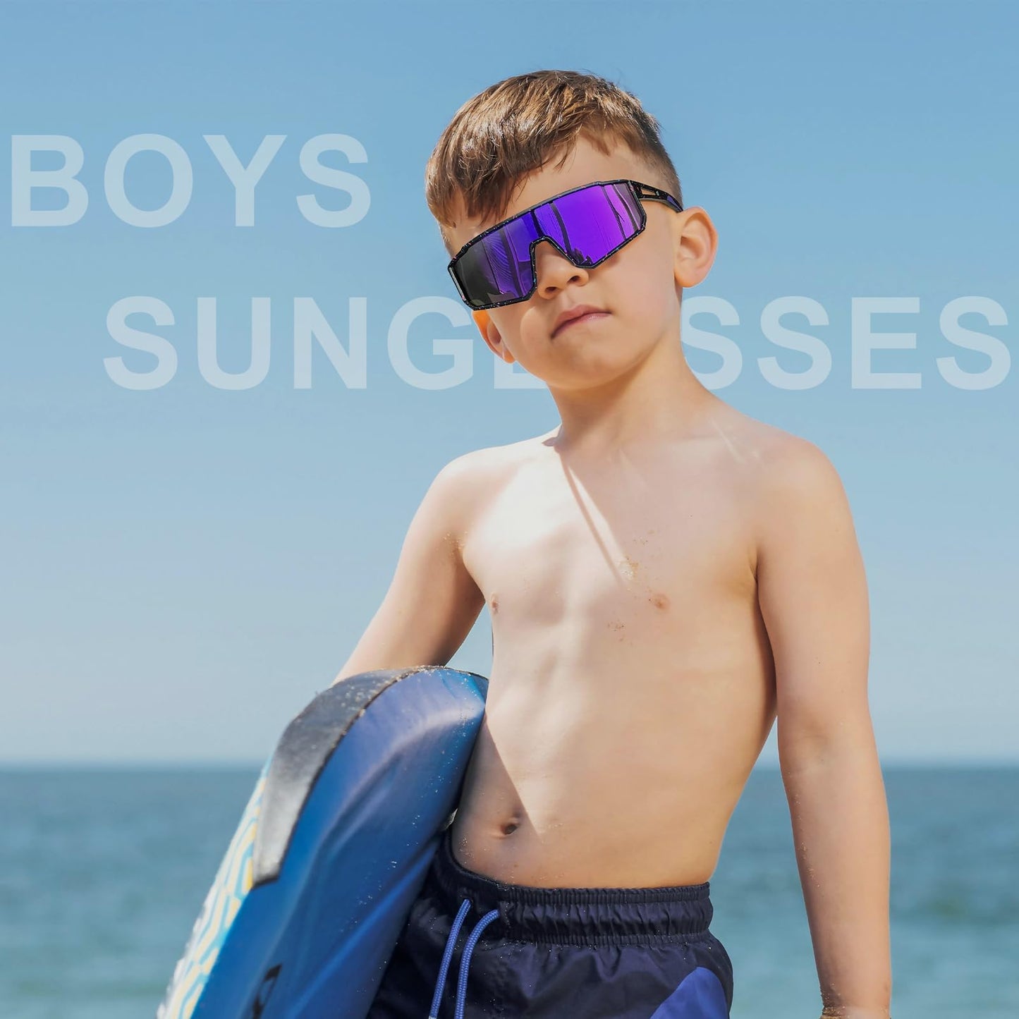 CMBJJU 3PACK Kids Sunglasses,Youth Baseball Glasses,Cycling Goggles for 6-14 Boys Girls,UV400 Protection (3pcs-Black Blue+White Blue+Blue Pink-K01)