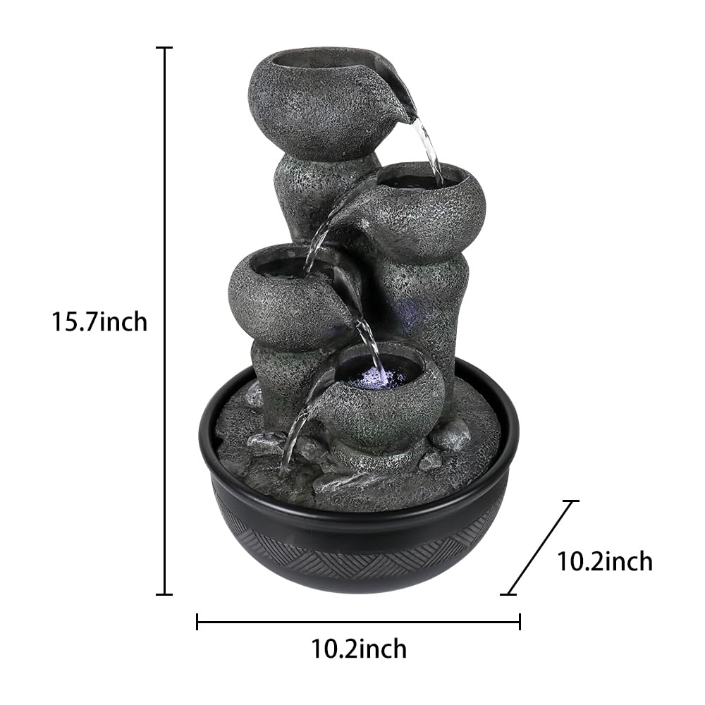 chillscreamni Large Indoor Water Fountain - 15.7”5-Step Relaxation Waterfall Feature with LED Light&Soothing Water Sounds for Office, Room Decor, Portable Feng Shui Tabletop Fountain Indoor Outdoor