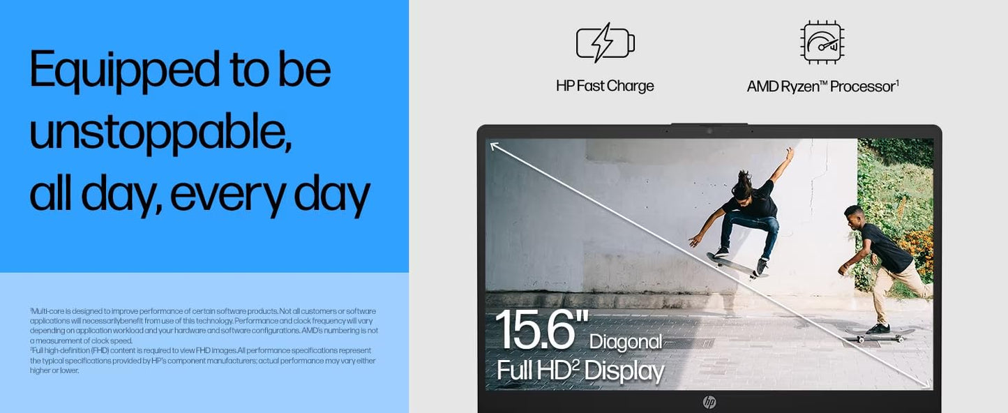 HP 15.6-inch Laptop Computer for Business - Windows 11 Pro, with Microsoft Office Lifetime License, FHD Display, AMD Ryzen 5-7520U, 16GB LPDDR5 RAM, 256GB SSD, Webcam, Wi-Fi 6, Fast Charge