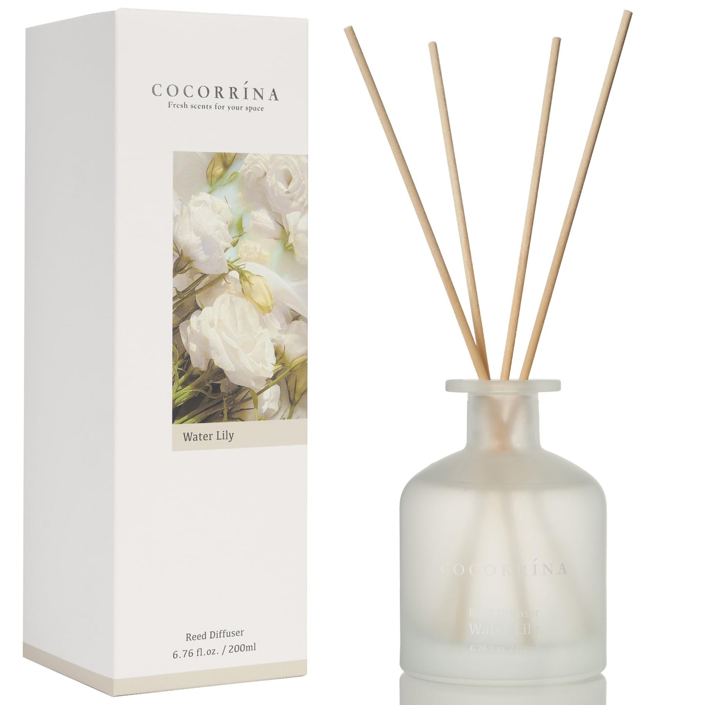 Cocorrína Reed Diffuser - Water Lily 6.76oz Diffuser with Sticks Home Fragrance Essential Oil Reed Diffuser for Home Bedroom Bathroom Shelf Decor Office Decor (Summer Collection)