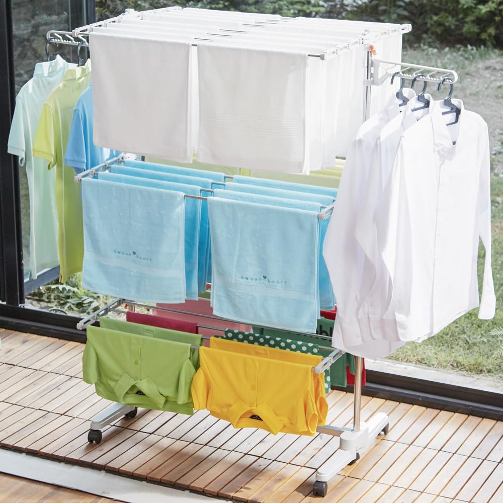 DOLEEFUN Foldable Drying Rack with Wheels - 48 Drying Rods, Heavy Duty, Movable, Perfect for Clothes, Duvet, Socks, Bed Linen, Sheets, 6 Wings