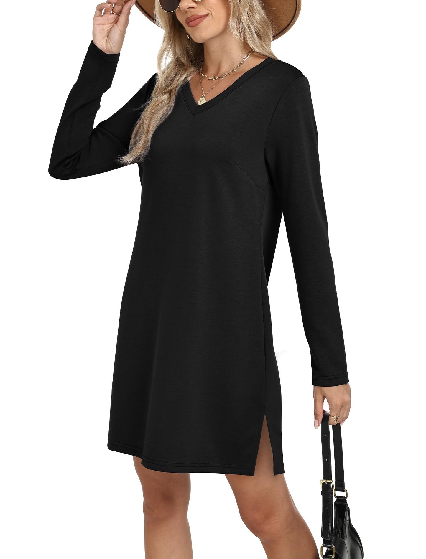 Sampeel Dresses for Women 2025 Casual Long Sleeve Dress Tshirt Work Winter Dresses 2025 Clothes Business Casual Outfits Black L