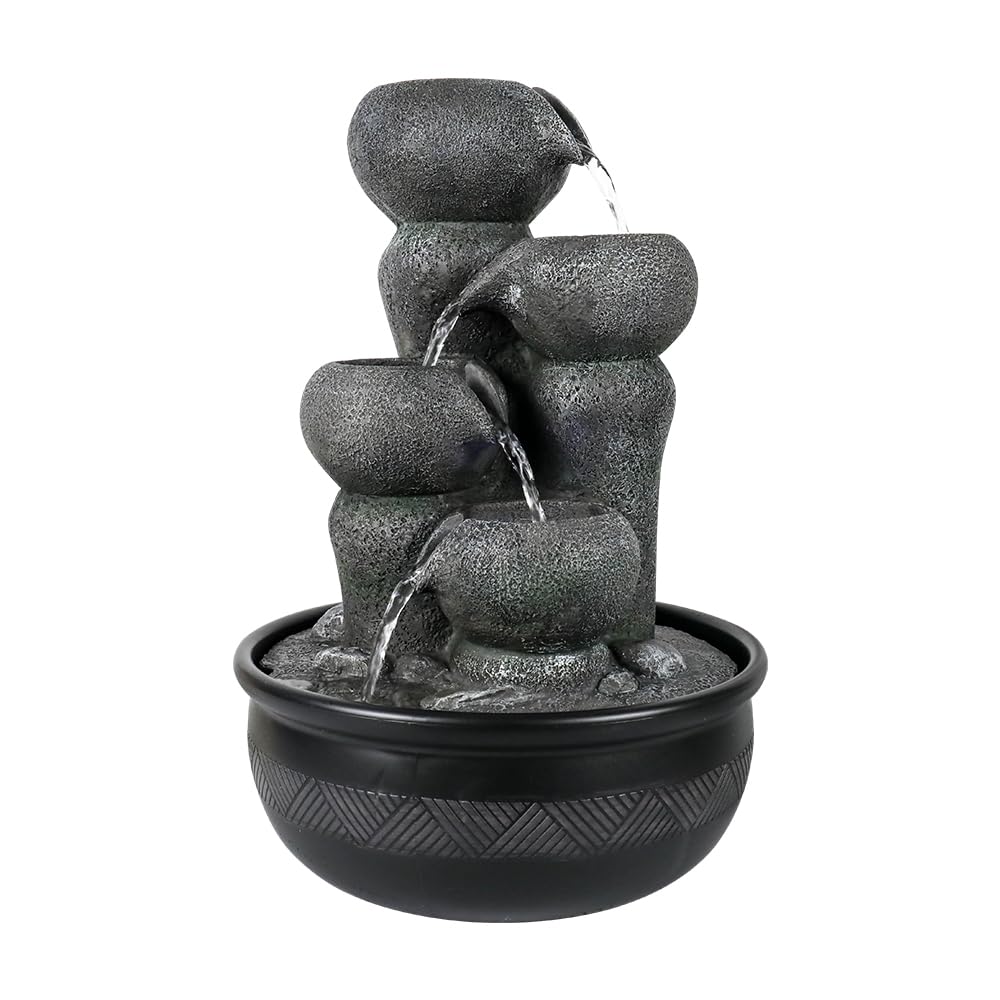 chillscreamni Large Indoor Water Fountain - 15.7”5-Step Relaxation Waterfall Feature with LED Light&Soothing Water Sounds for Office, Room Decor, Portable Feng Shui Tabletop Fountain Indoor Outdoor