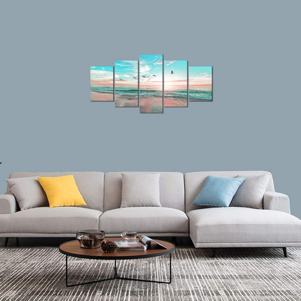 EPHANY Abstract Ocean Beach Wall Art Art - Wall Art Blue Sea Landscape Wall Art Canvas Wall Art, Blue Sea Picture Wall Decor, Office Wall Decor,canvas wall art 5 piece Wall Art (D-5pcs,40"x20")