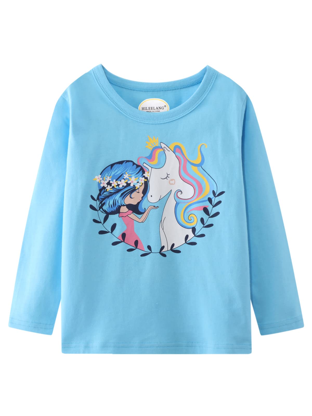 Girl Long Sleeve Shirts Tops Tees Cotton Casual Crewneck Graphic Unicorn Jersey Tunic T-Shirts 3 Packs Sets Size 10