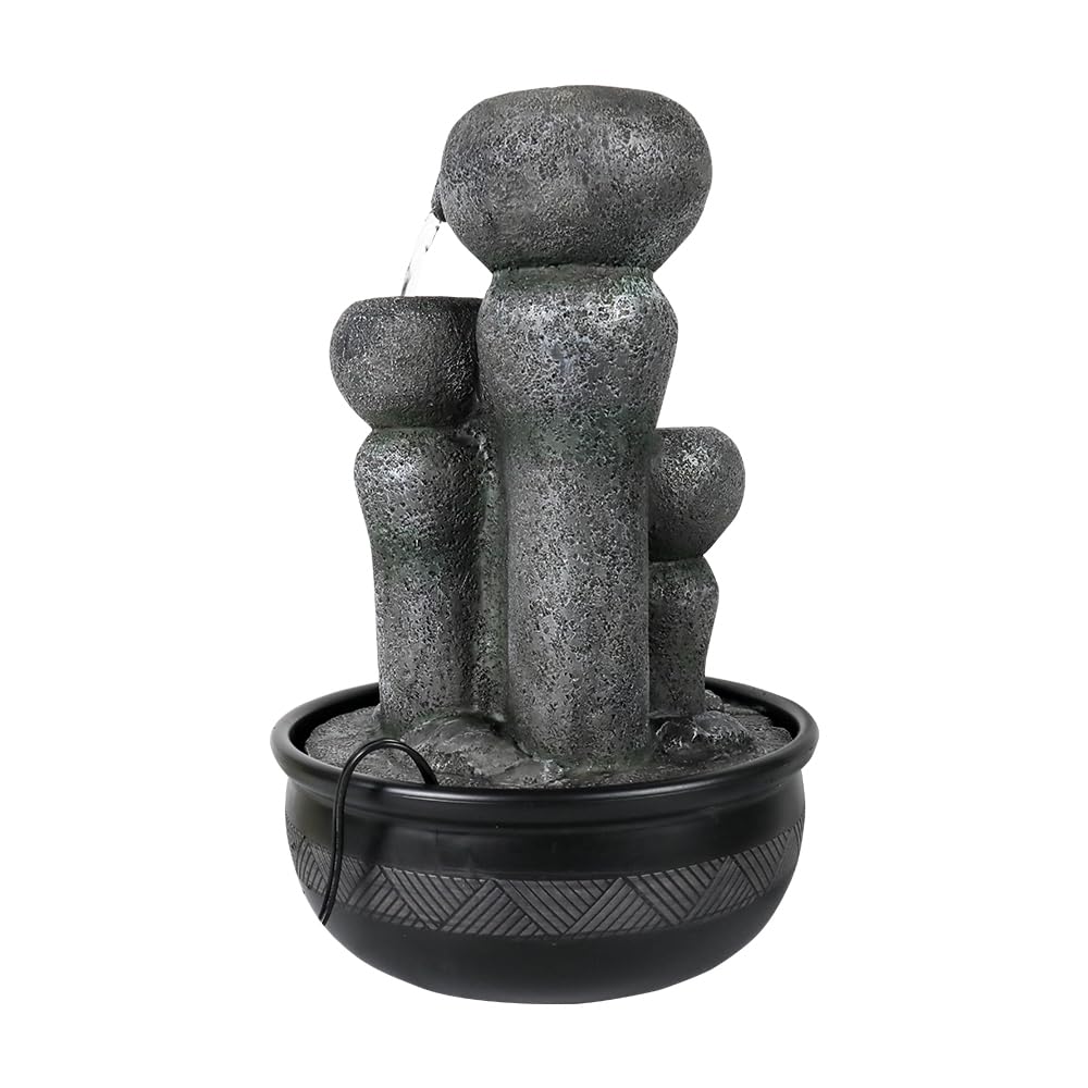 chillscreamni Large Indoor Water Fountain - 15.7”5-Step Relaxation Waterfall Feature with LED Light&Soothing Water Sounds for Office, Room Decor, Portable Feng Shui Tabletop Fountain Indoor Outdoor