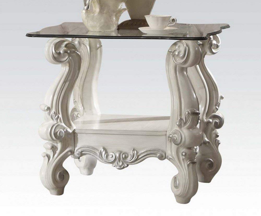 ACME Versailles End Table - 82104 - Bone White & Clear Glass
