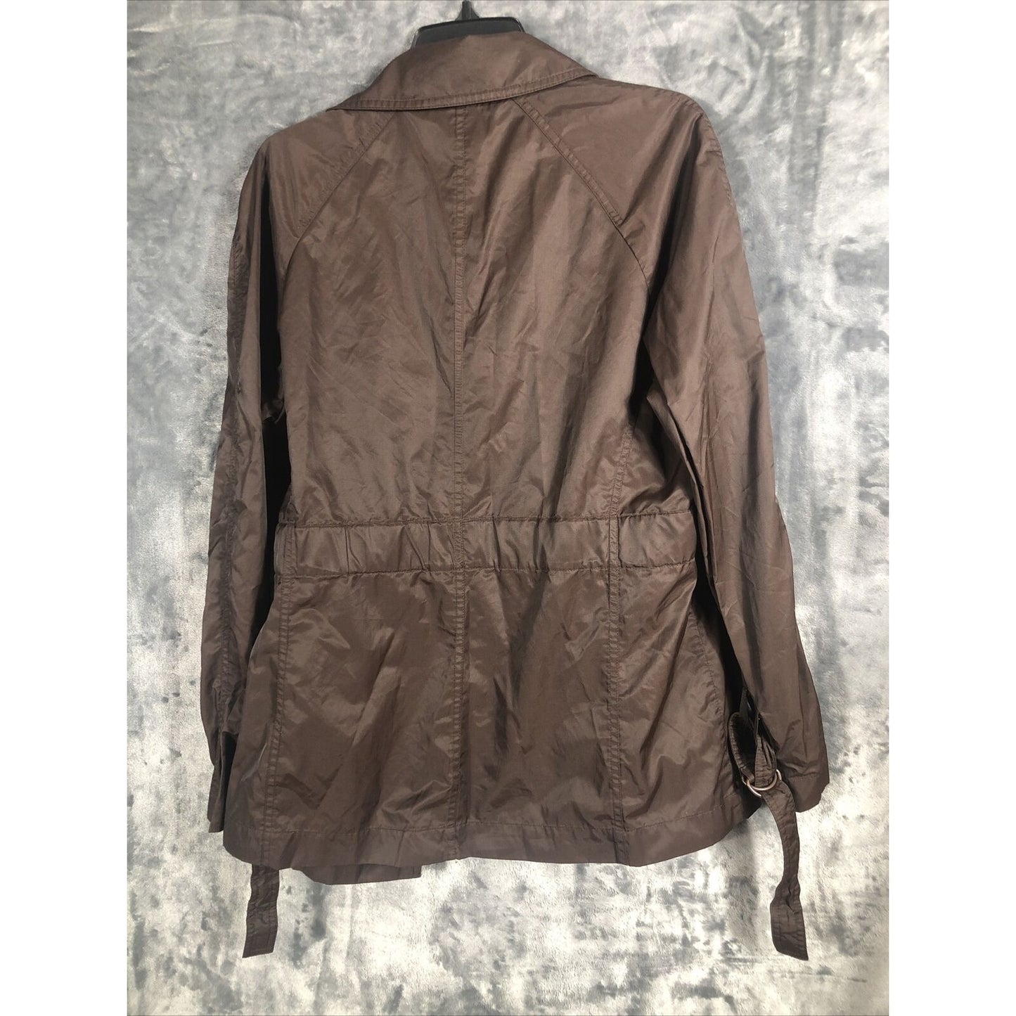 Daisy Fuentes 2 Button Woman’s Belted Wind Breaker Jacket Large Brown