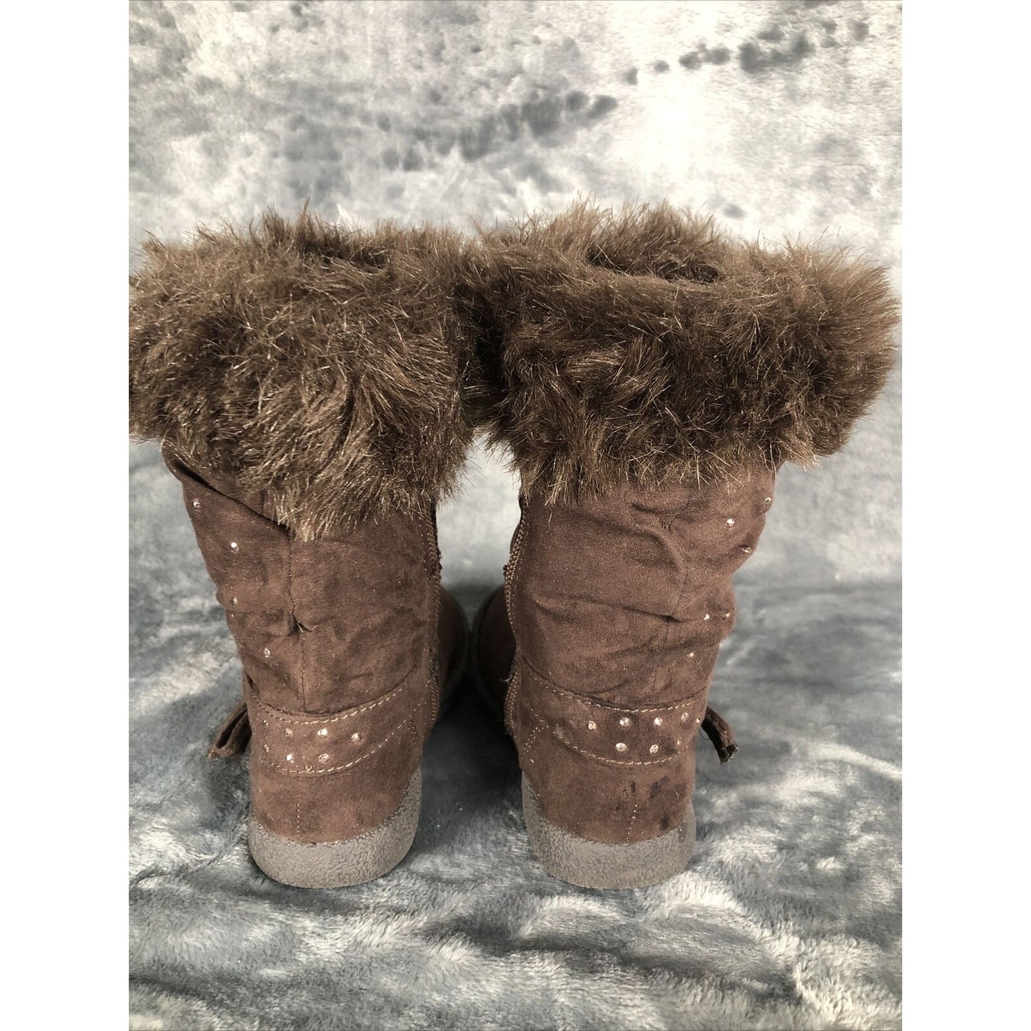 Piper Girls Boots Brown Bling Faux Fur Tops Size 7