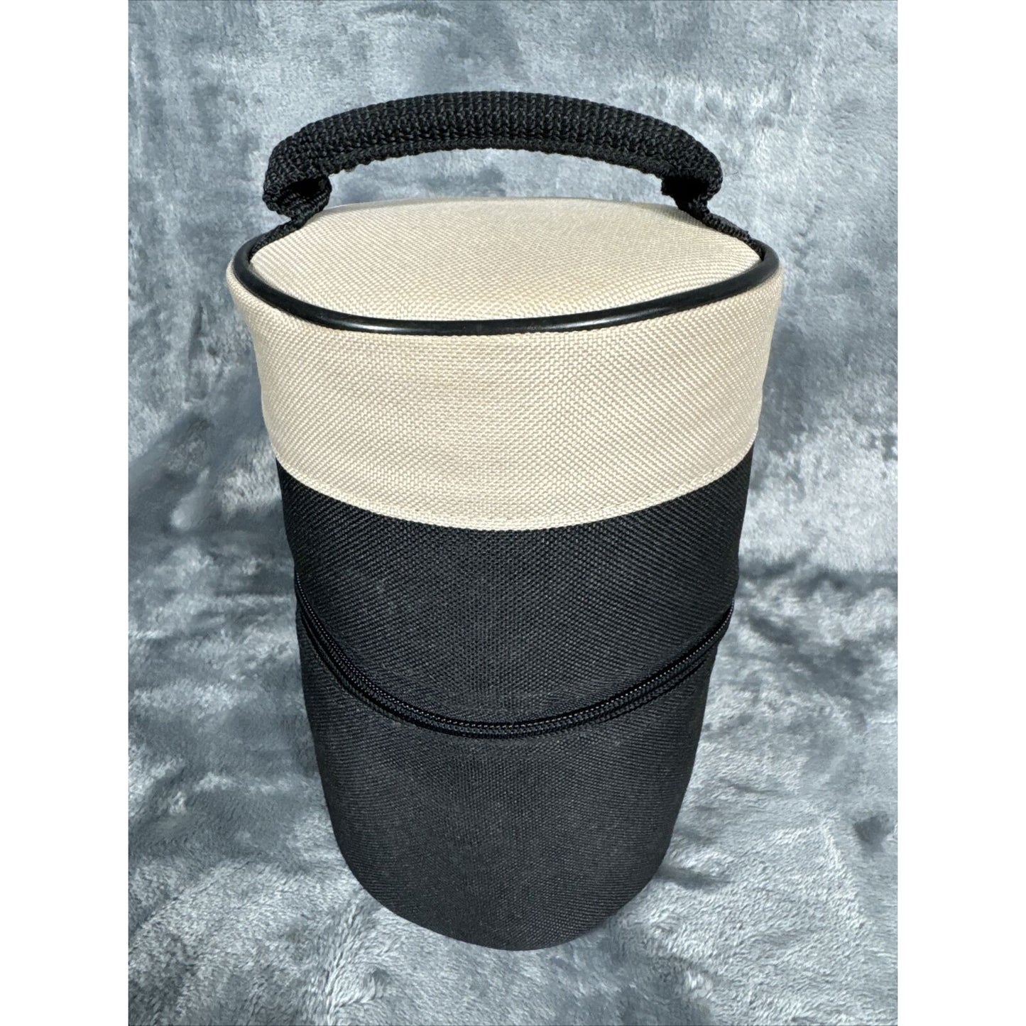 Tupperware Insulated Lunch Bag Zippered Tote Small Cylinder Black & Beige