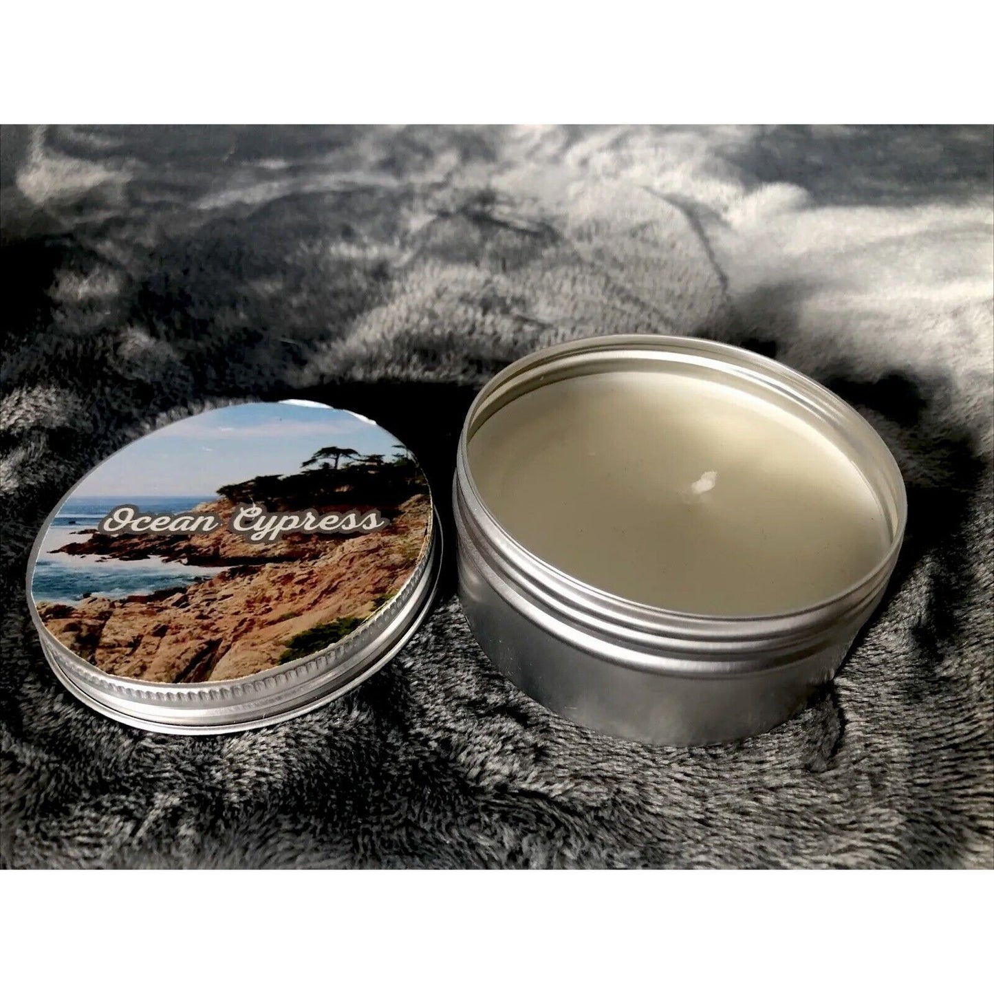 Hand Poured Coconut Soy Candle Ocean Cypress Scent 4 Ounce Tin