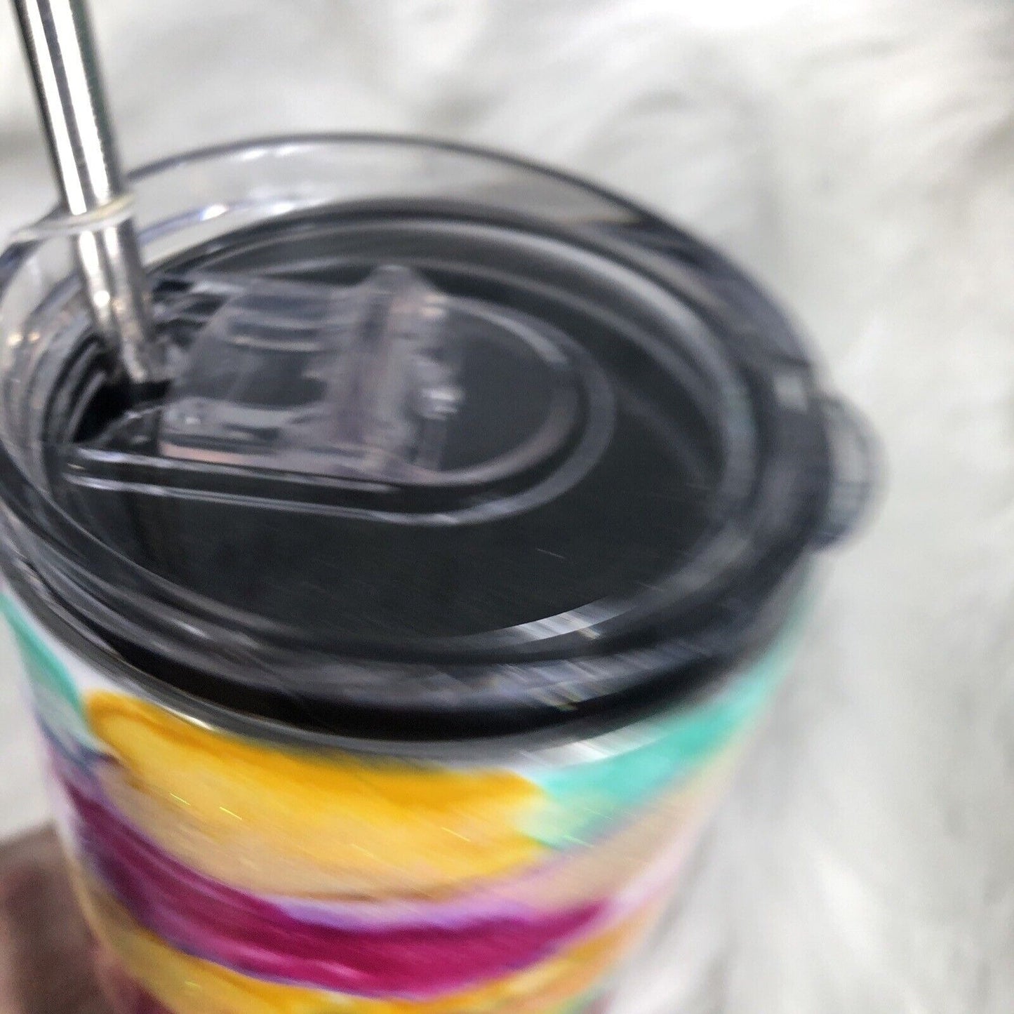 20 Ounce Tumbler Hand-Painted Pinks Pearl Teal Yellow Lid And Straw