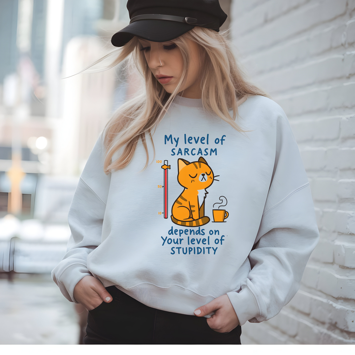 My Level of Sarcasm Depends on Your Level of Stupidity Sweatshirt • Funny Sarcastic Quote Pullover • Witty Humor Crewneck • Snarky Unisex Gift