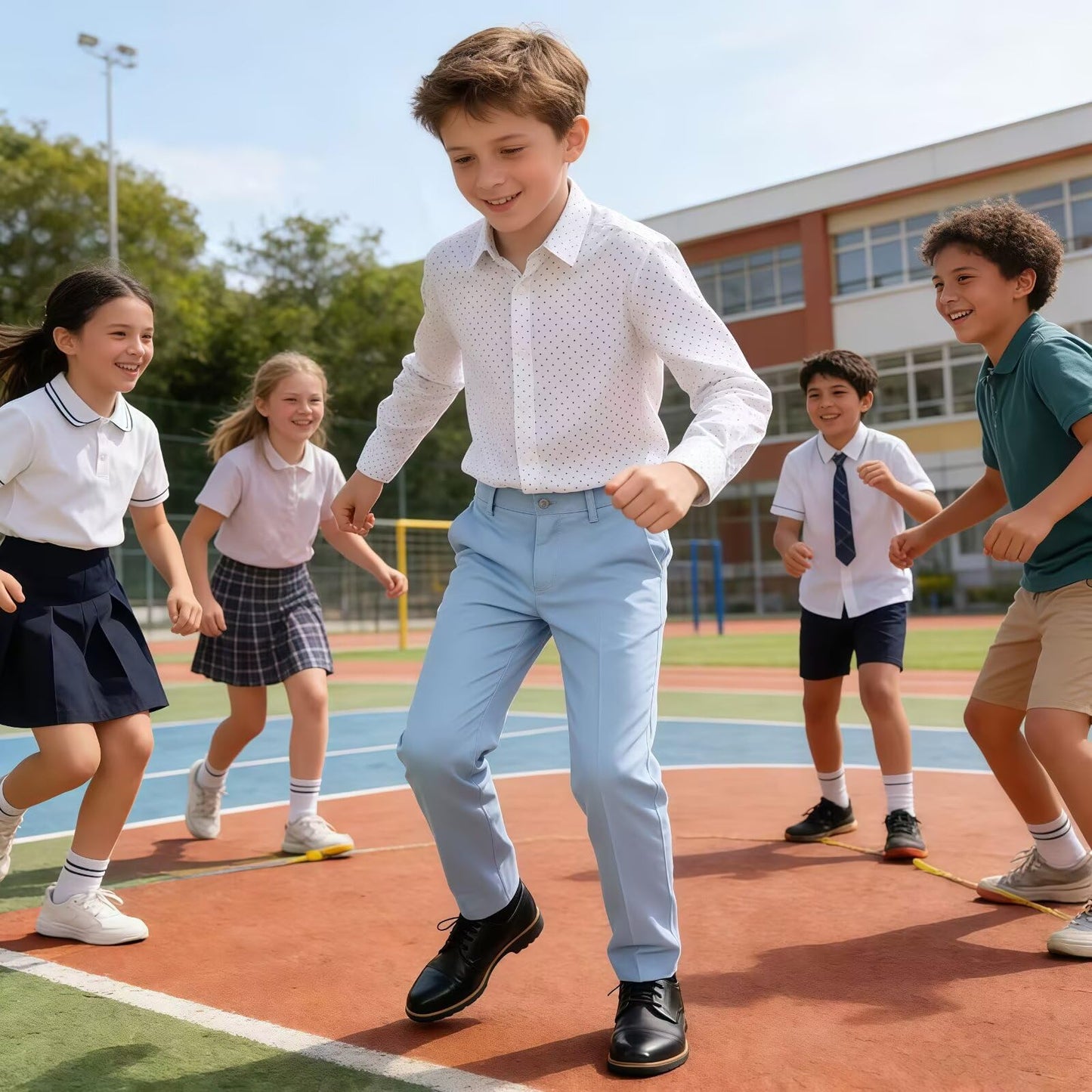 Boys Coffee Pants School Uniforms Pants Flat Front Adjustable Waist Slacks Size 12