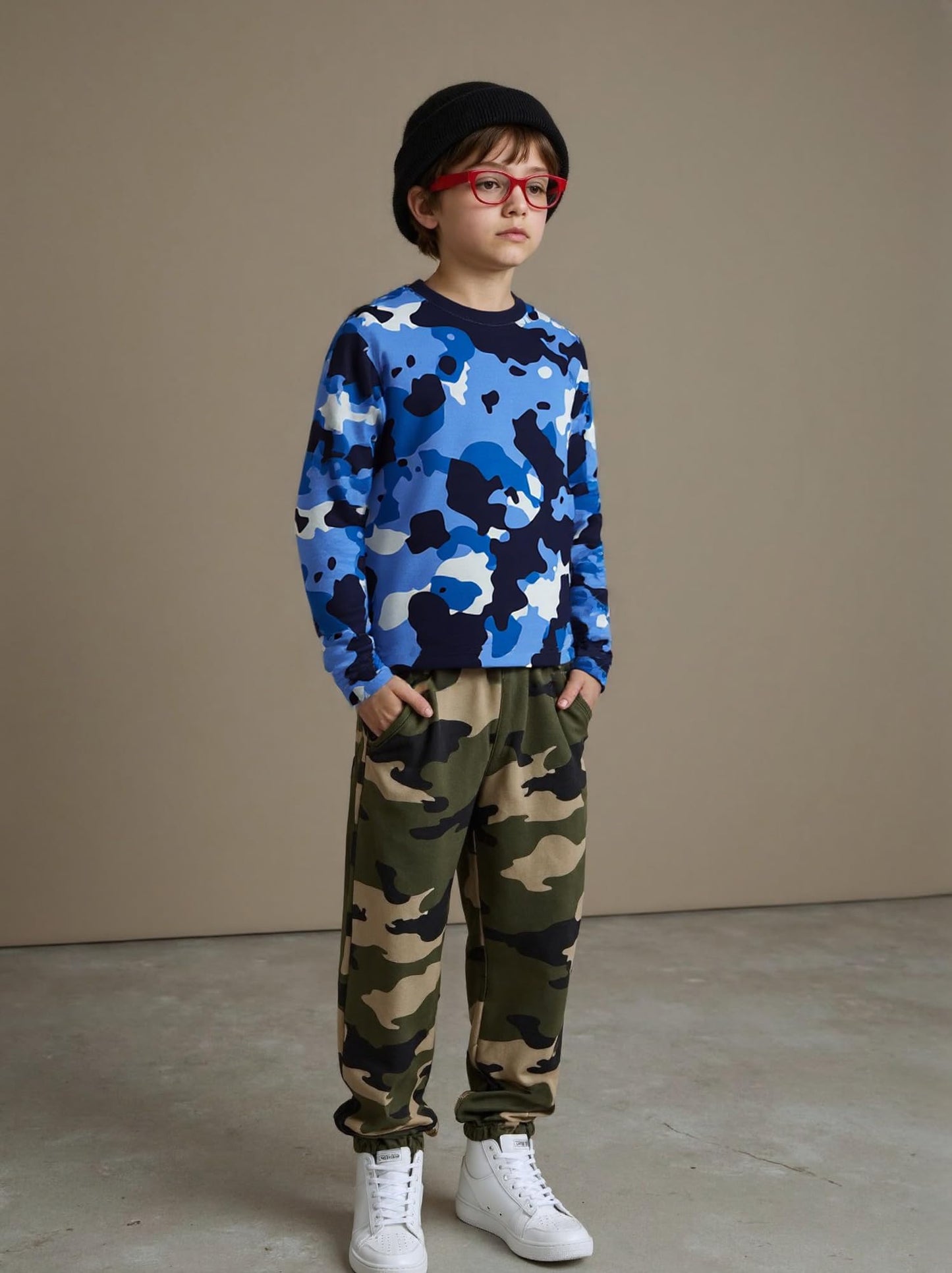 Cadidi Dinos Big Boy's Camo Pattern T-Shirt, Camouflage Long Sleeve Pullover Tops Tees Shirts Cotton Casual Crewneck Print T-Shirts 3 Packs Size 10-11 Years