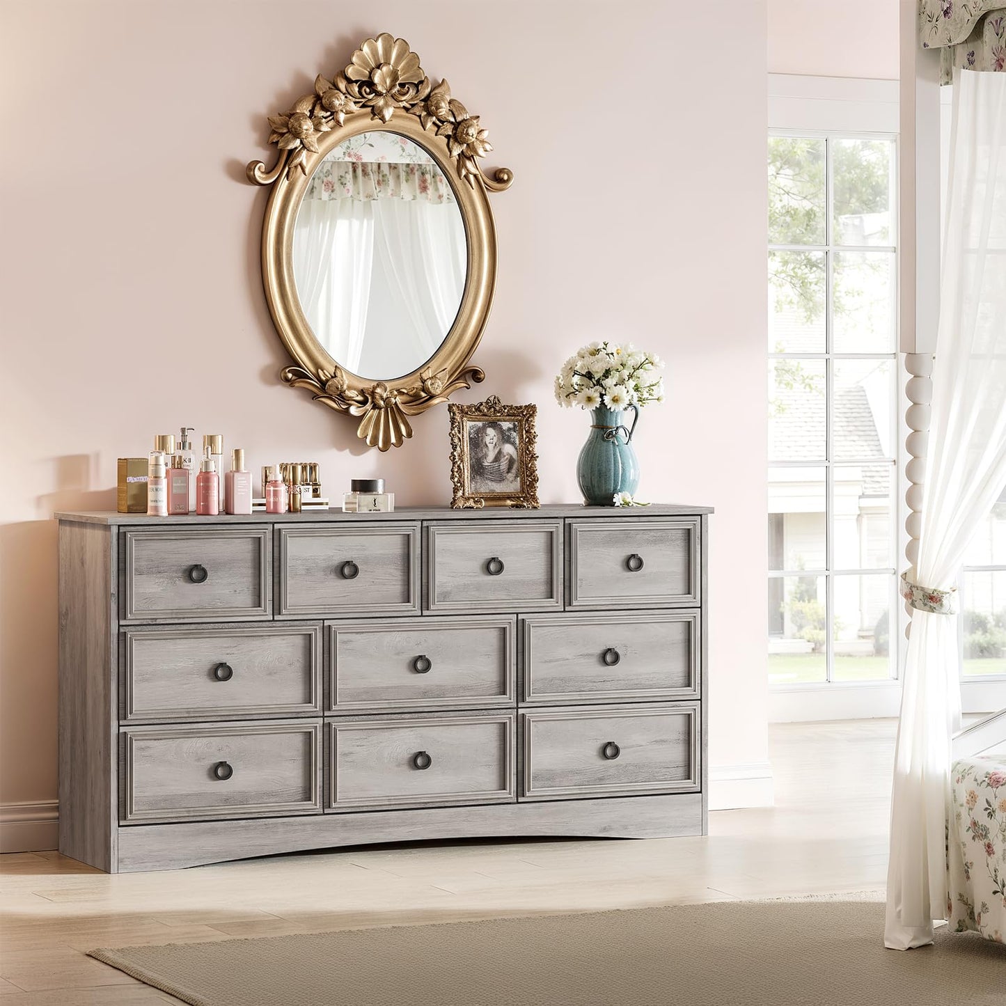 LGHM Dressers for Bedroom with 10 Drawers,Modern Long 10 Drawer Dresser with Textured Borders, Chest of Drawers Closet Organizers and Storage Clothes - 6" Deep Drawer for Bedroom, Living Room, Gray