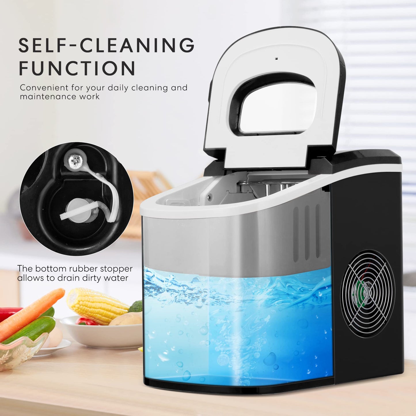 VIVOHOME Electric Portable Compact Countertop Automatic Ice Cube Maker Machine with Hand Scoop and Self Cleaning Function 26lbs/Day Black