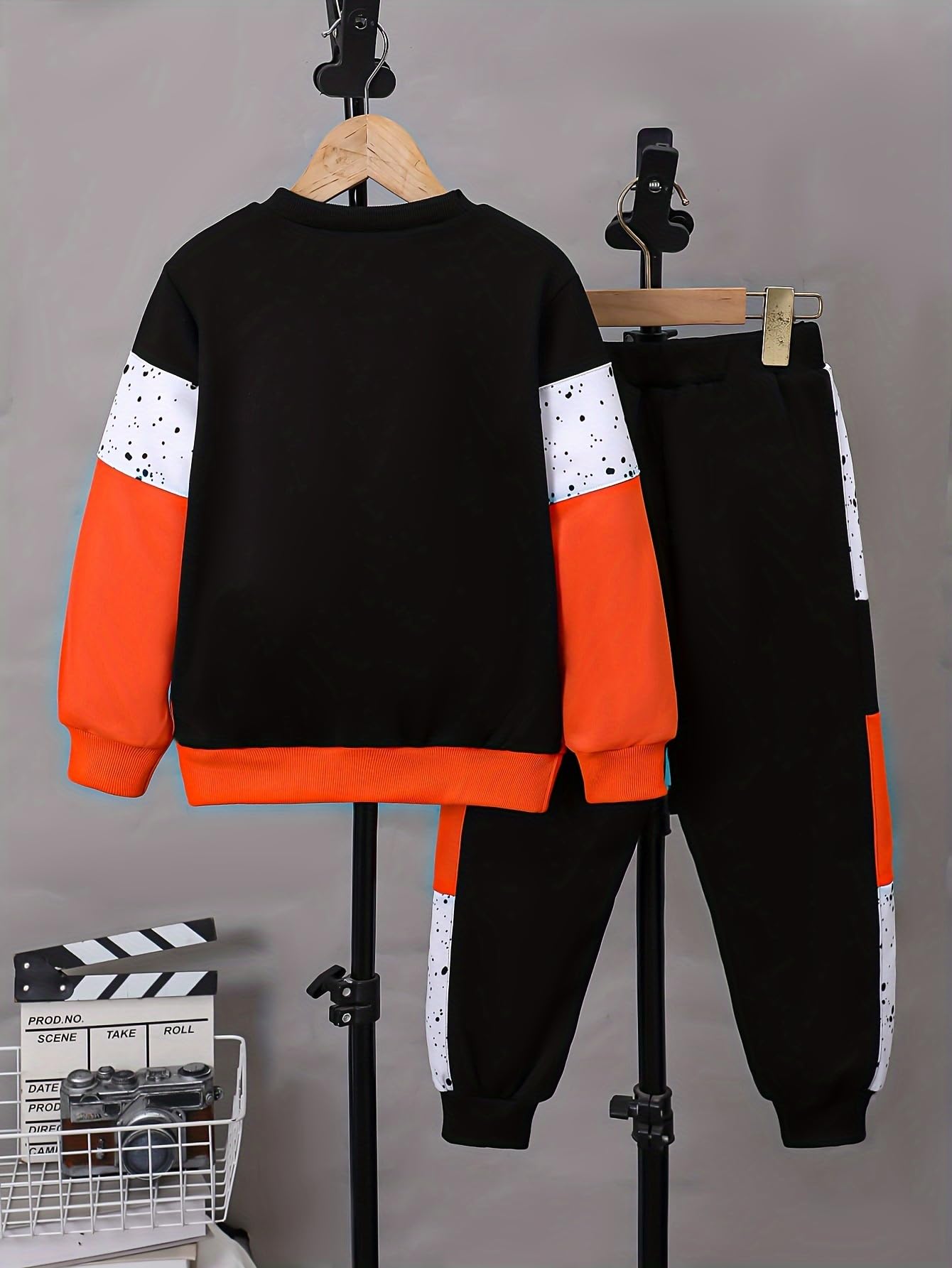 Fdqin 2 Pcs Kids Boys Hooded Shirt Tops Pants Set Hoodie Sweatsuit for Fall Winter Spring Outfits Orange 9-10 Years