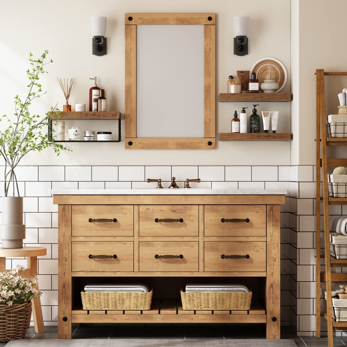 QEEIG Bathroom Shelves Over Toilet Wall Mounted Floating Shelves Farmhouse Shelf Toilet Paper Holder Small 16 inch Set of 3, Rustic Brown (019-BN3)