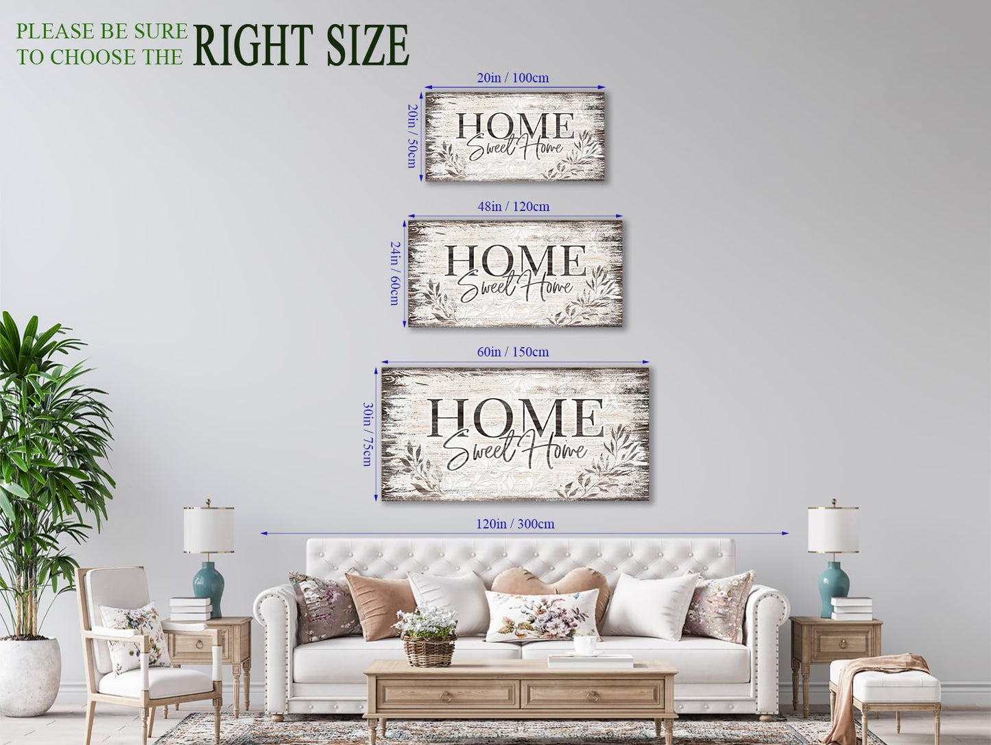 arteWOODS Home Sweet Home Wall Art Sign Large Dark Brown Farmhouse Wall Sign for Living Room Decoration Wooden Board Design Canvas Prints Modern Rustic Artwork Leaf Pictures Wall Decor 20" x 40"