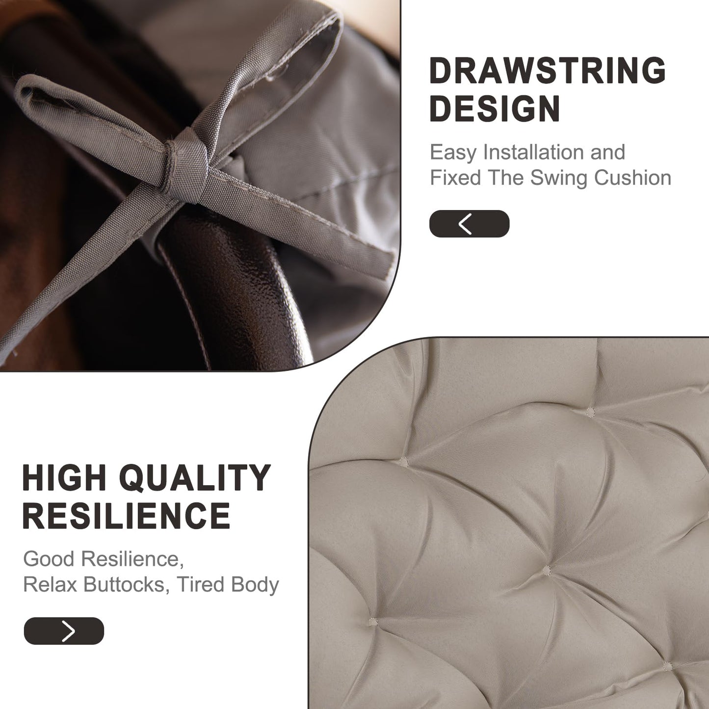 GPQAWER Outdoor Swing Cushions,Waterproof Swing Cushions 3 Seater Replacement with Backrest,Outdoor Thickened Bench Cushion with Ties for Porch,Patio,Backyard,Garden and Lawn (Khaki 60 * 40 in)