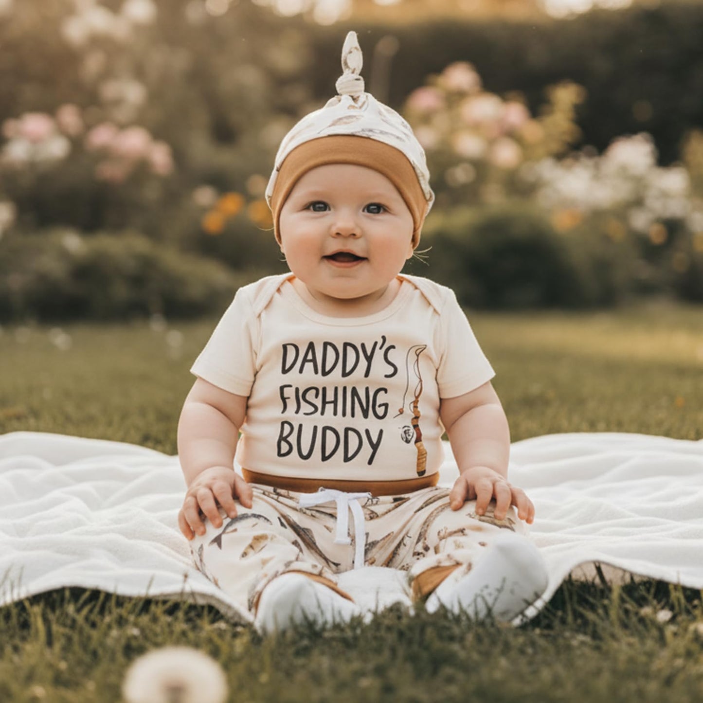 VSQWLZT Newborn Infant Baby Boy Fishing Outfit First Birthday Clothes Short Sleeve Romper + Pants + Hat 3Pcs Set (Khaki, 3-6 Months)