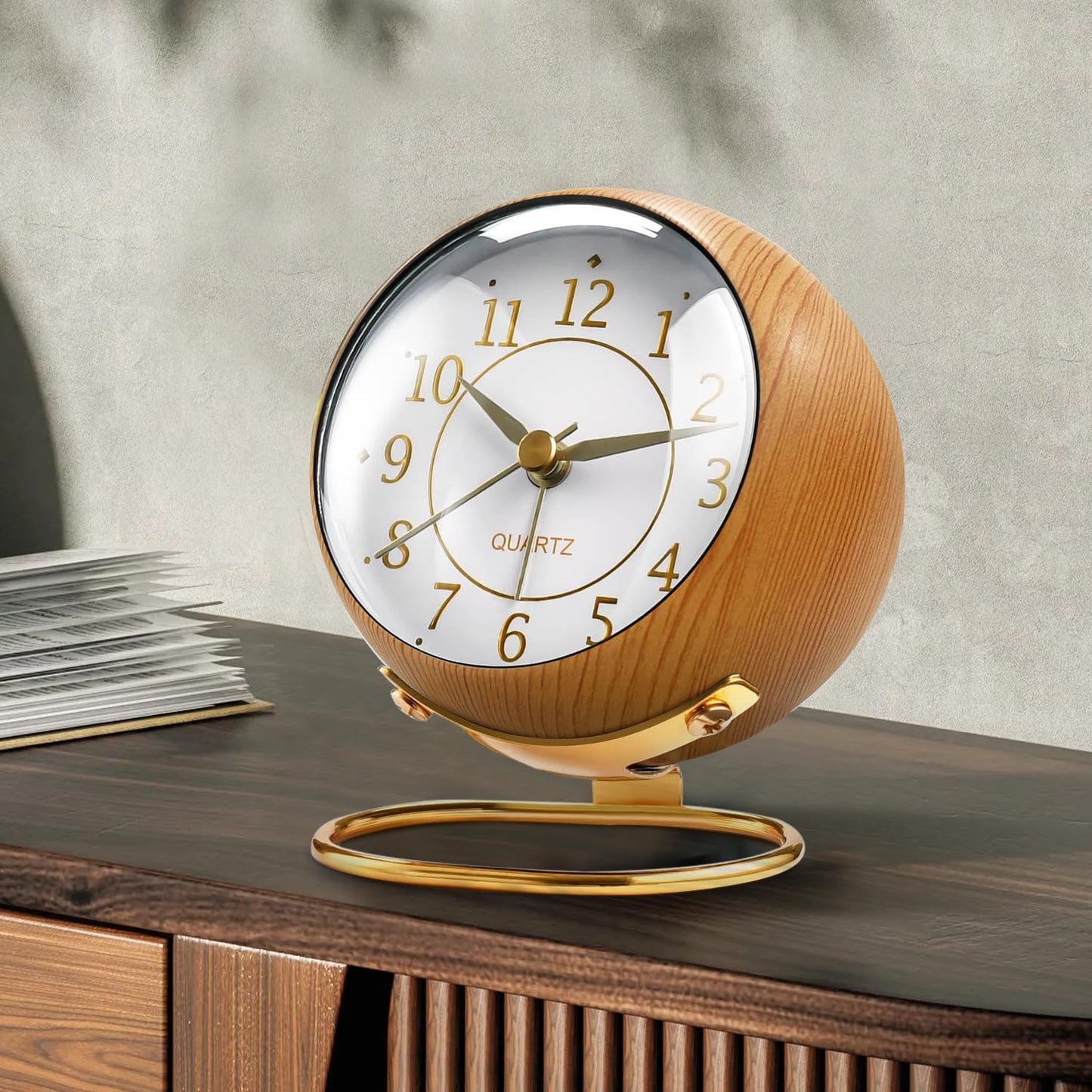 Tetino Small Clock,Alarm Clocks with Snooze Night Light,Battery Operated,no Ticking Sound,for Bedroom,Living Room,Kitchen,Cupboard,Desk,Shelf,Office,Decor,Retro Analog Clocks. (Light Colour)