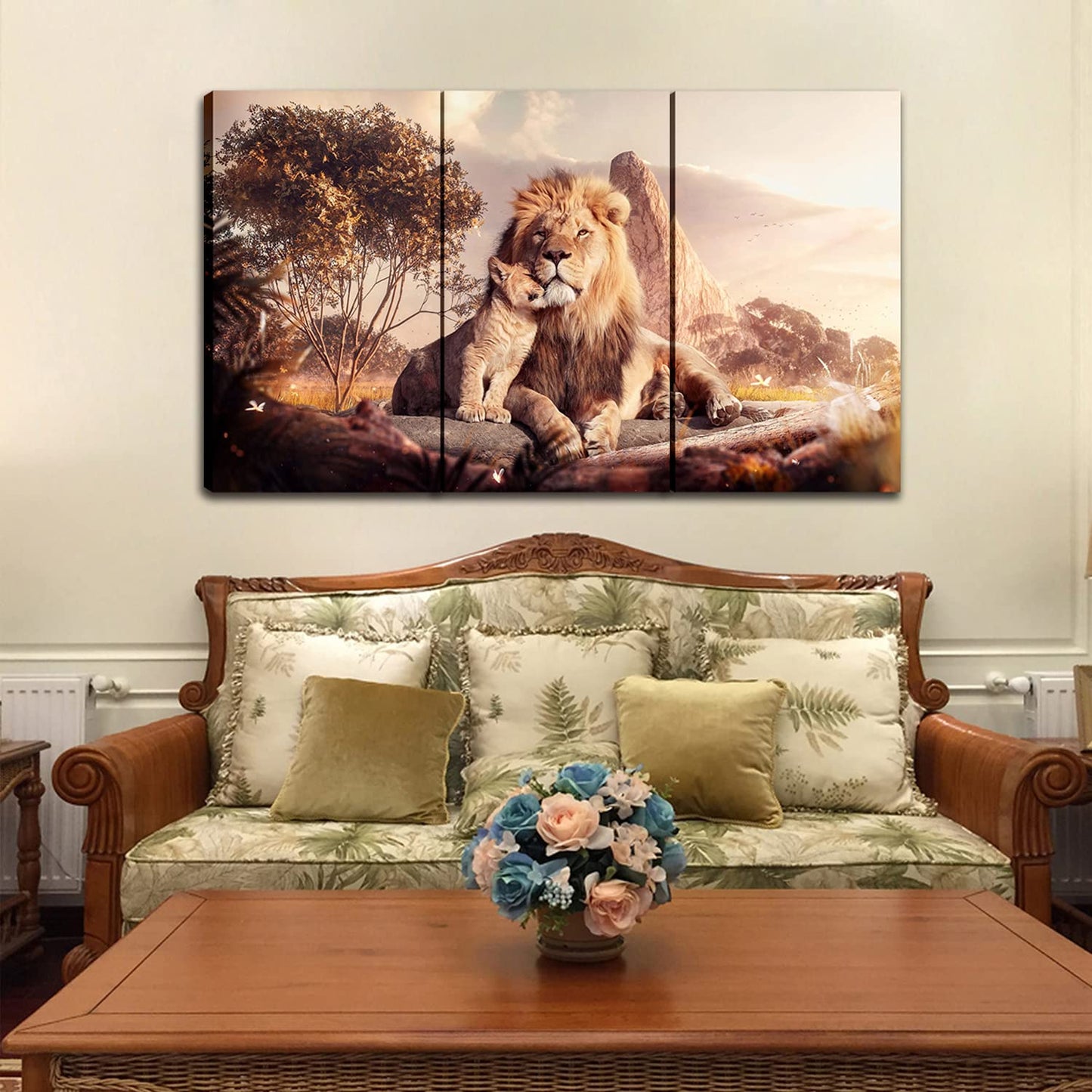 Animal Lion Large Size Framed Canvas Prints Wall Art for Living Room Bedroom Home Decor Modern Abstract Family Paternal Love Theme Posters Painting Pictures for Walls Ready to Hang Father's Gift