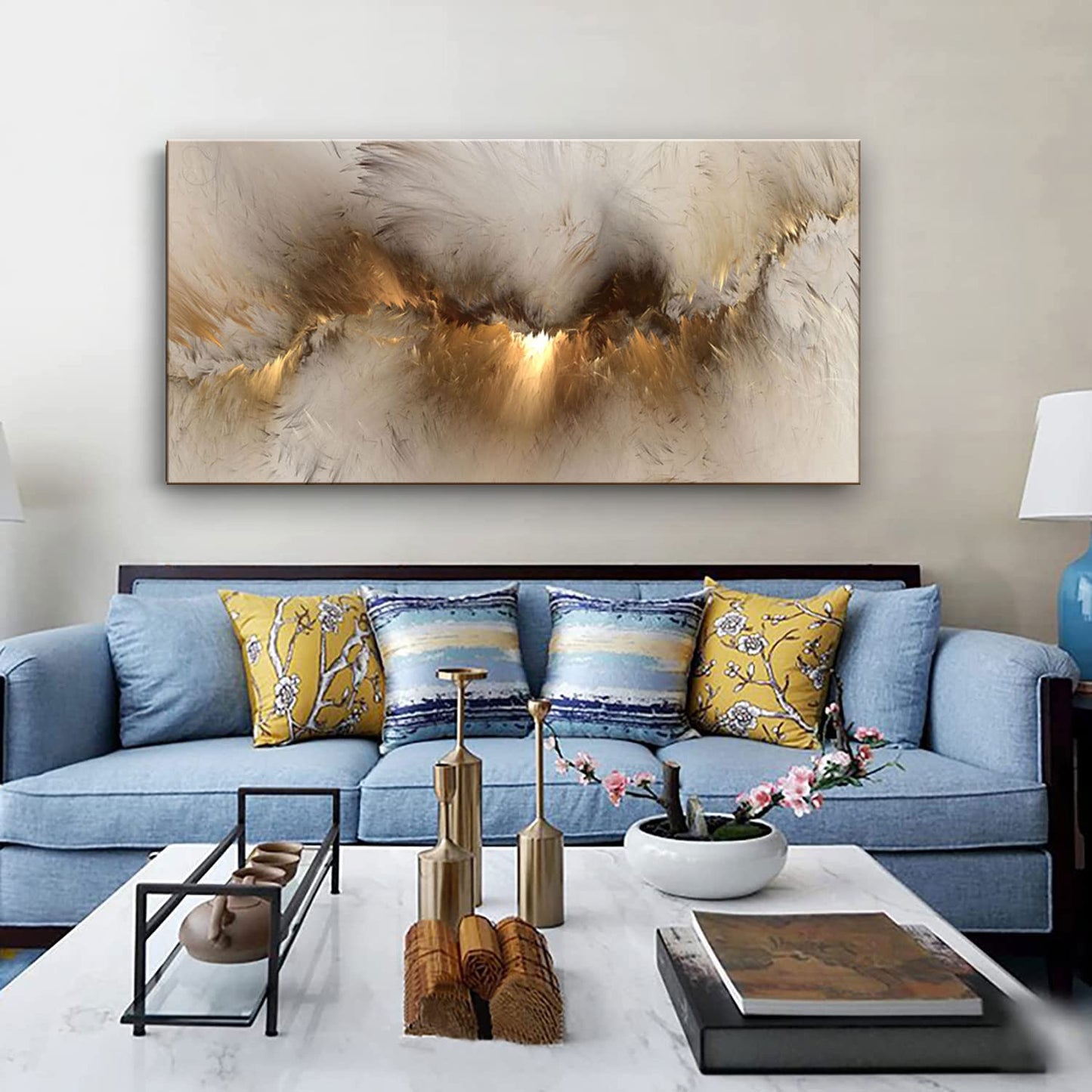 Large Framed Abstract Gold Marble Texture Canvas Wall Art Tindal Effect Decor Picture Black Gold Cloud Prints Painting for Living Room Bedroom Office Kitchen Ready to Hang