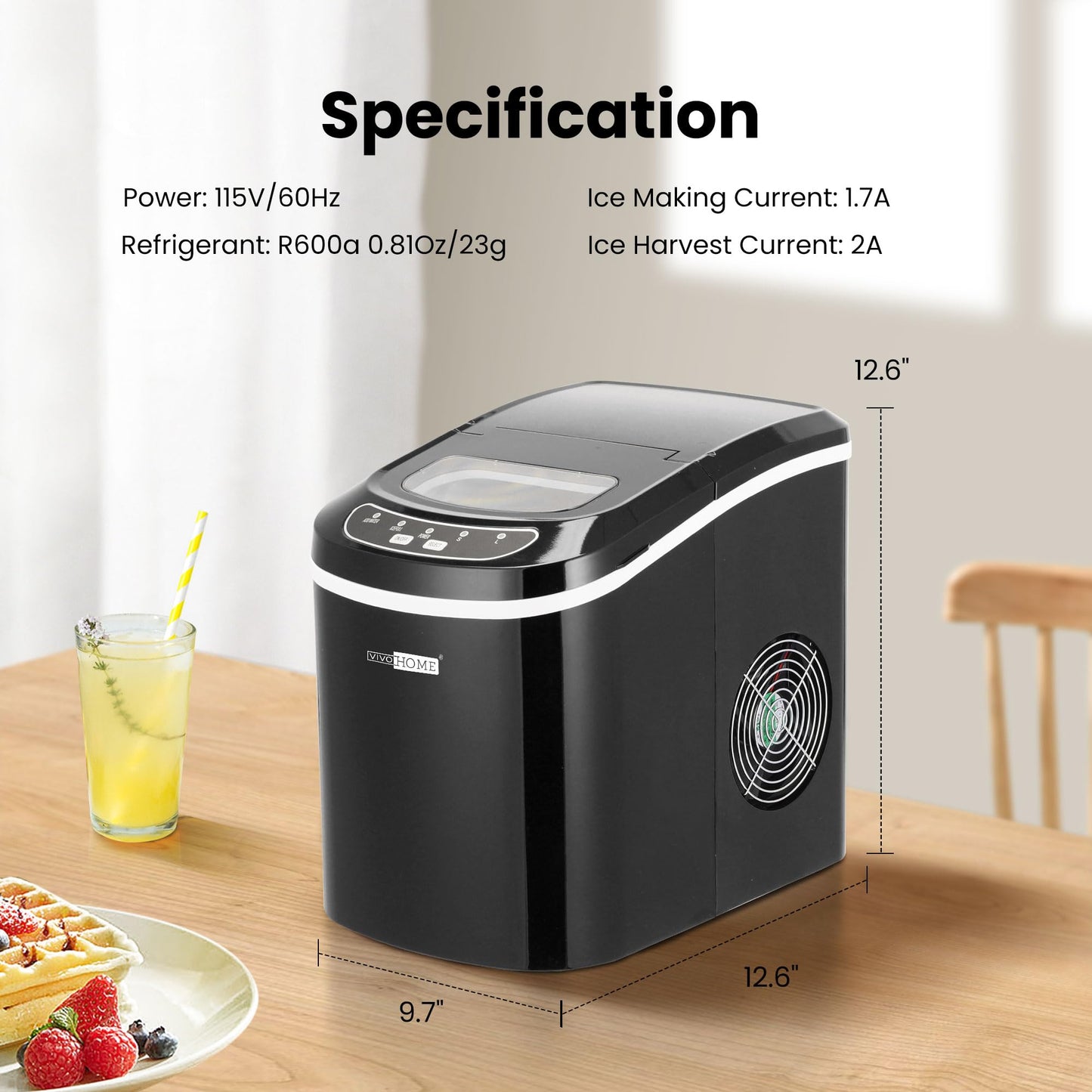 VIVOHOME Electric Portable Compact Countertop Automatic Ice Cube Maker Machine with Hand Scoop and Self Cleaning Function 26lbs/Day Black