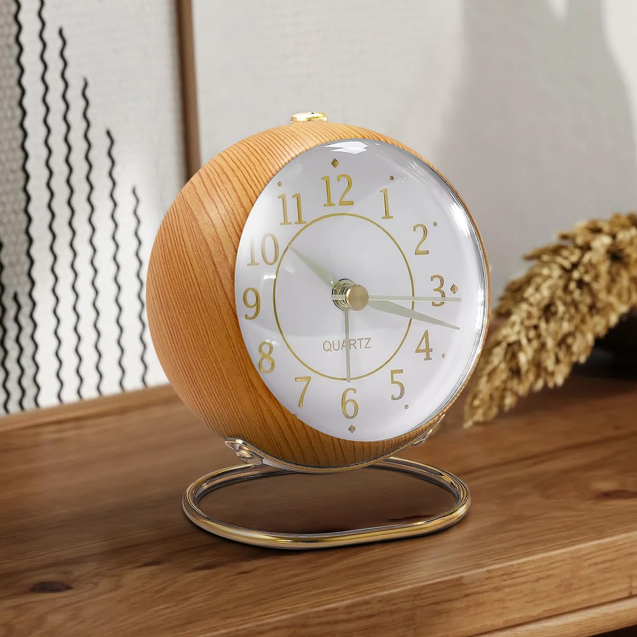 Tetino Small Clock,Alarm Clocks with Snooze Night Light,Battery Operated,no Ticking Sound,for Bedroom,Living Room,Kitchen,Cupboard,Desk,Shelf,Office,Decor,Retro Analog Clocks. (Light Colour)