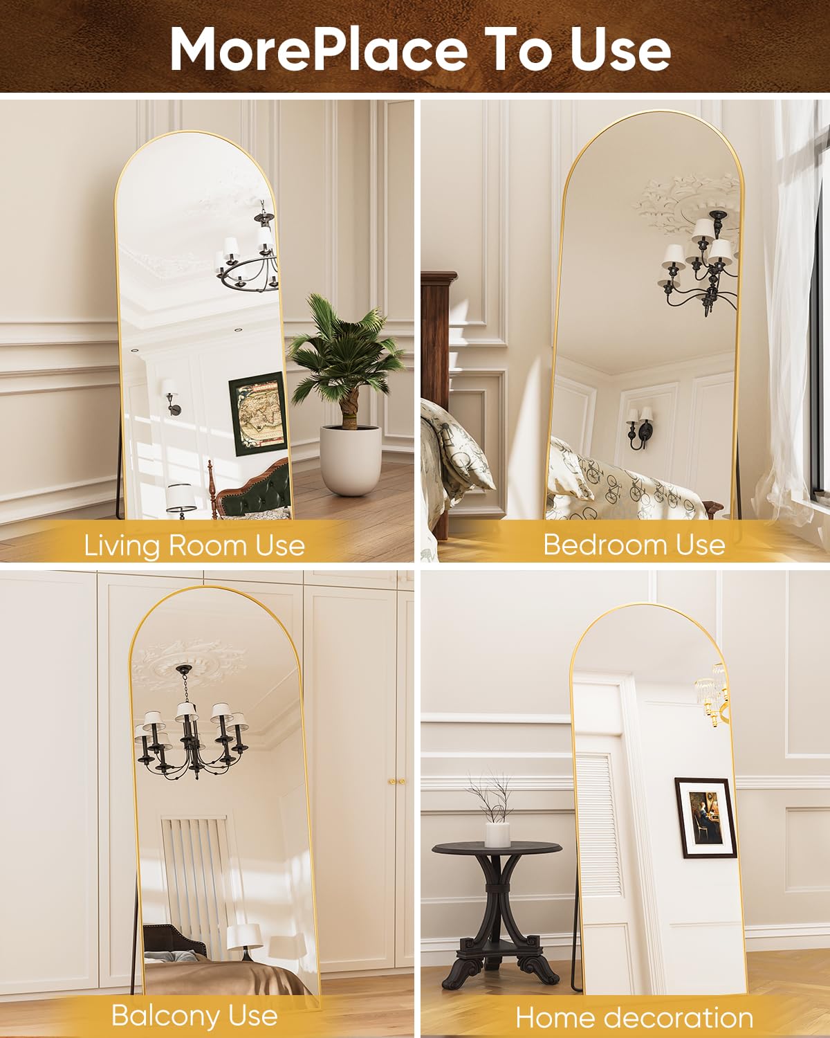 Antok Arched Full Length Mirror, 71"x32" Arched Floor Mirror, Glassless Mirror Full Length with Stand, Floor Mirror Freestanding, Wall Mounted Mirror for Bedroom Living Room, Gold