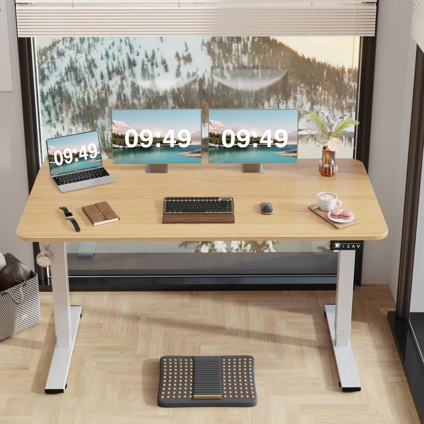 Furmax Electric Height Adjustable Standing Desk 55 x 24 Inches Large Sit Stand Up Desk Home Office Computer Desk Memory Preset with T-Shaped Metal Bracket, Nature