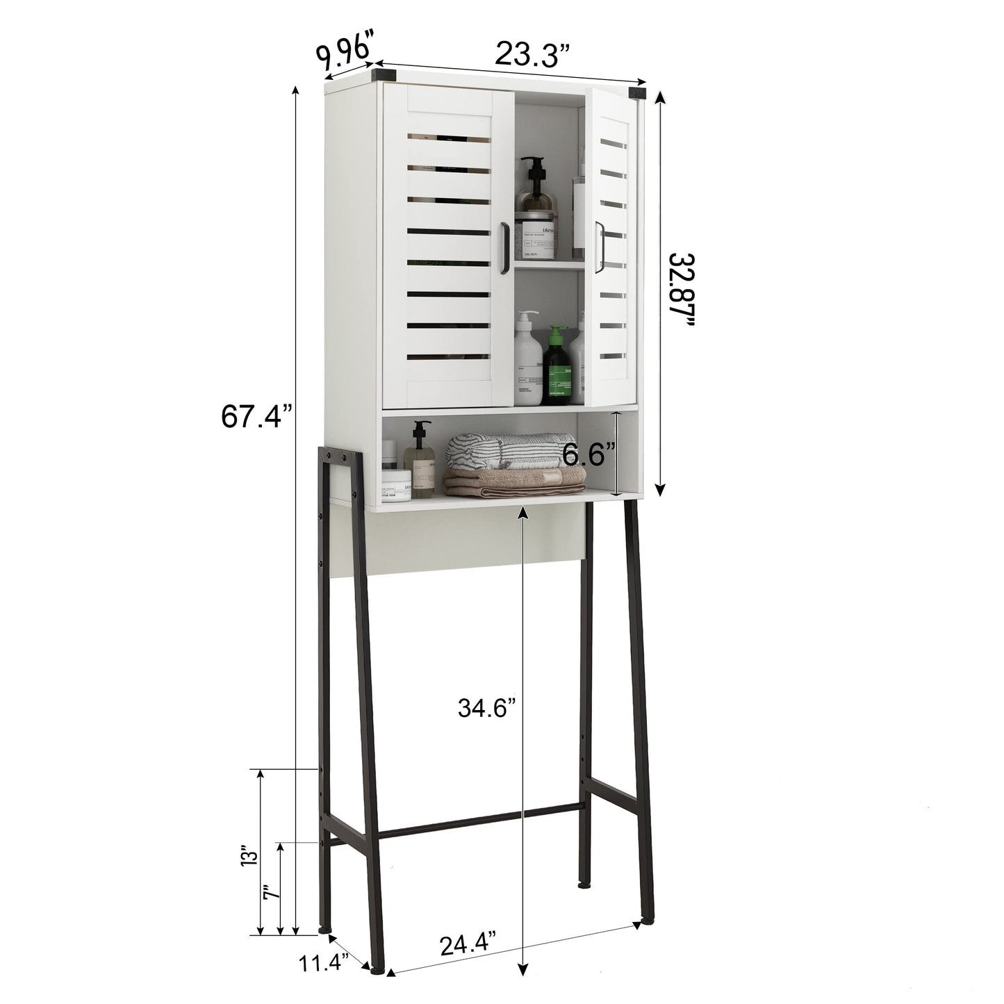 Saedew Over Toilet Storage Cabinet with 2-Door Blinds, Freestanding Space Saver with Organizer, White
