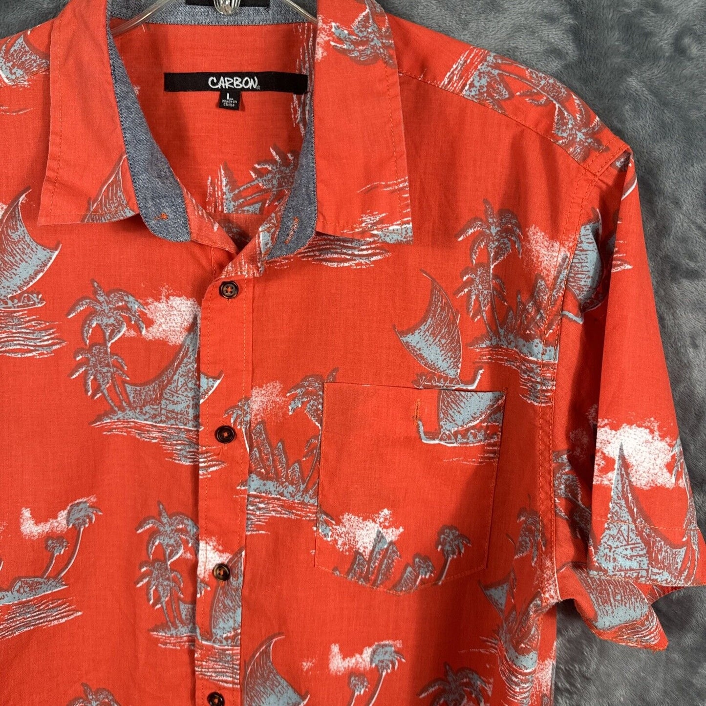 Carbon Polyester Short Sleeve Casual Button-Down Shirts for Men