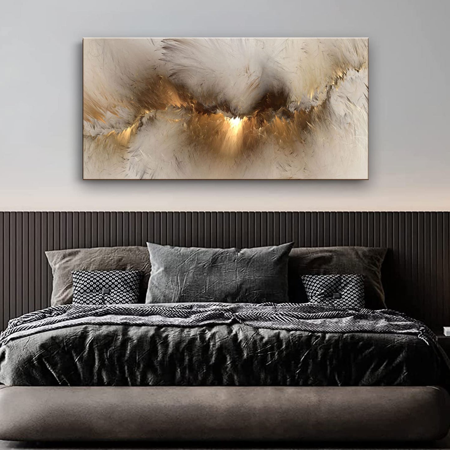Large Framed Abstract Gold Marble Texture Canvas Wall Art Tindal Effect Decor Picture Black Gold Cloud Prints Painting for Living Room Bedroom Office Kitchen Ready to Hang
