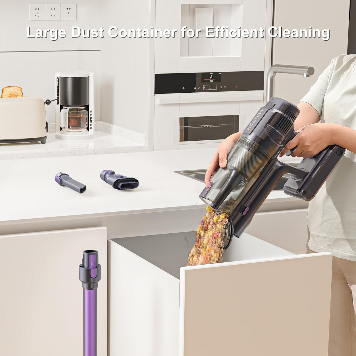 MIUZZY Cordless Vacuum Cleaner, 25Kpa Brushless Vacuum Cleaner with Touch Screen, Up to 50 Mins Runtime, Lightweight Vacuum for Carpet, Home Hardwood Floor and Pet Hair