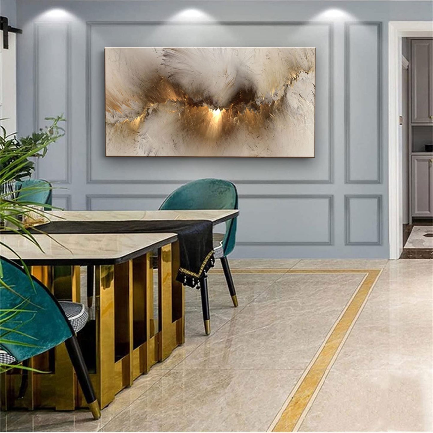 Large Framed Abstract Gold Marble Texture Canvas Wall Art Tindal Effect Decor Picture Black Gold Cloud Prints Painting for Living Room Bedroom Office Kitchen Ready to Hang