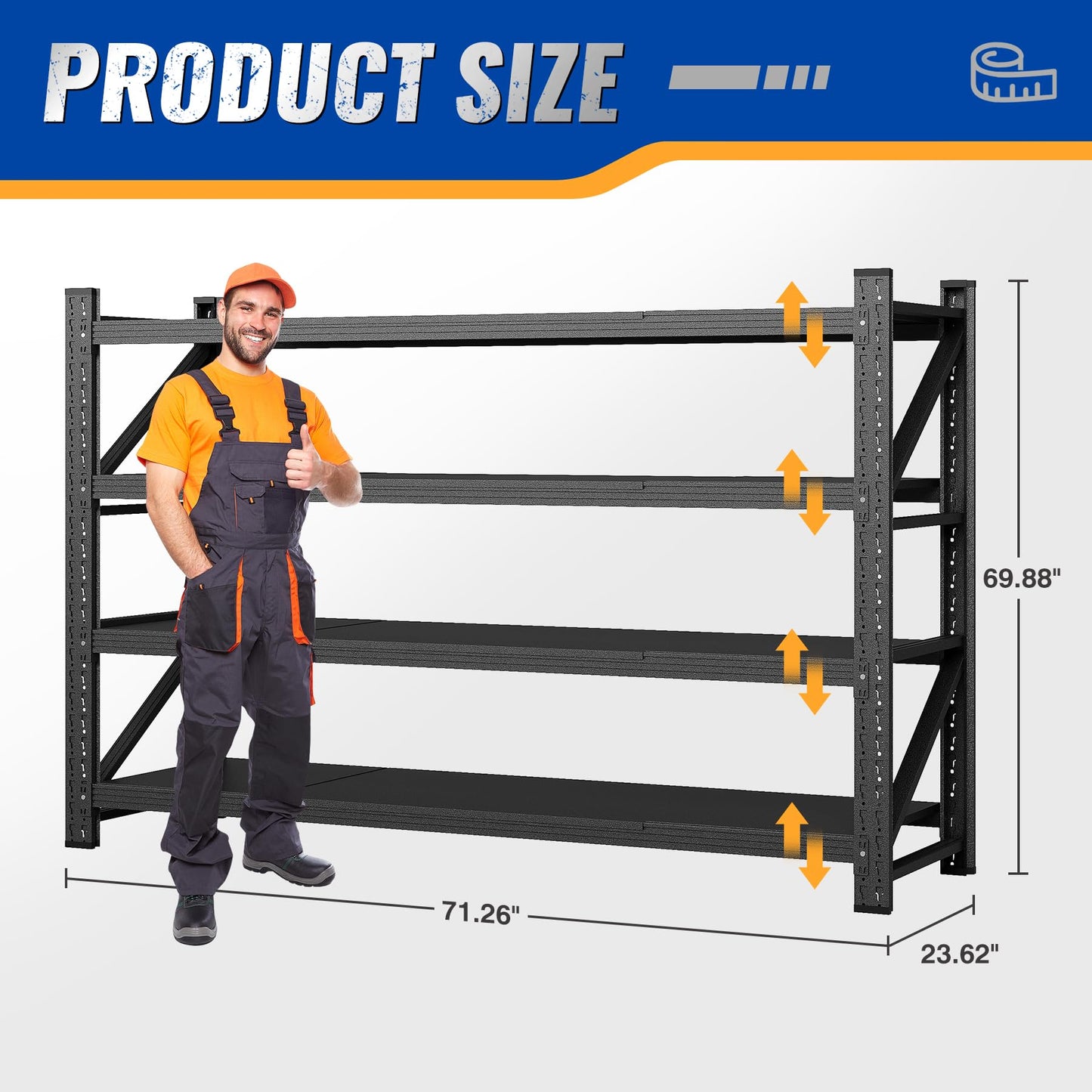 BYNSOE 71" W Storage Shelves 5000lbs Garage Metal Shelving Heavy Duty Garage Shelves Adjustable Storage Shelves for Industrial, Factory,71" W X 24" D X 69" H