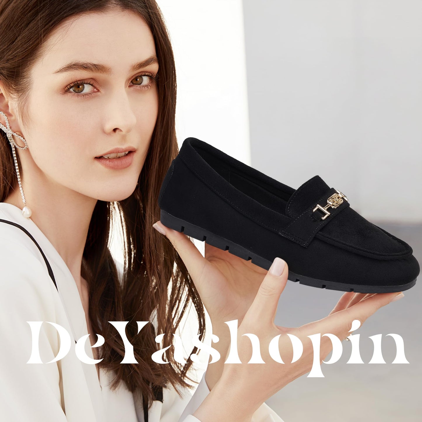 DeYashopin Women's Loafer Shoes Leisure Slip On Work Shoes Comfort Walking Flats Black Velvet 10