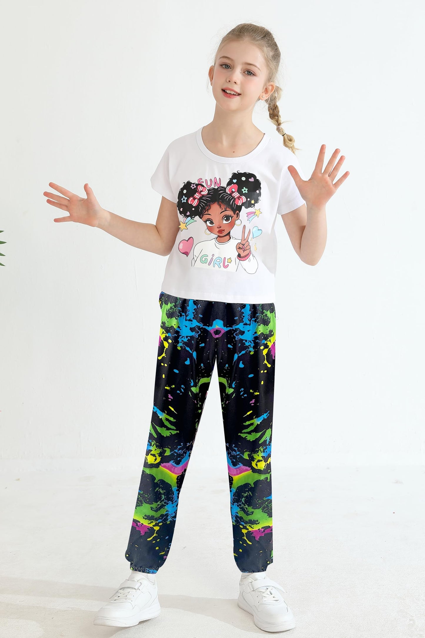 mksodop Girls Clothes 2Piece,Teen Girls clothes Fashion Printed T-Shirt and Camouflage Pants Girls Outfits Set