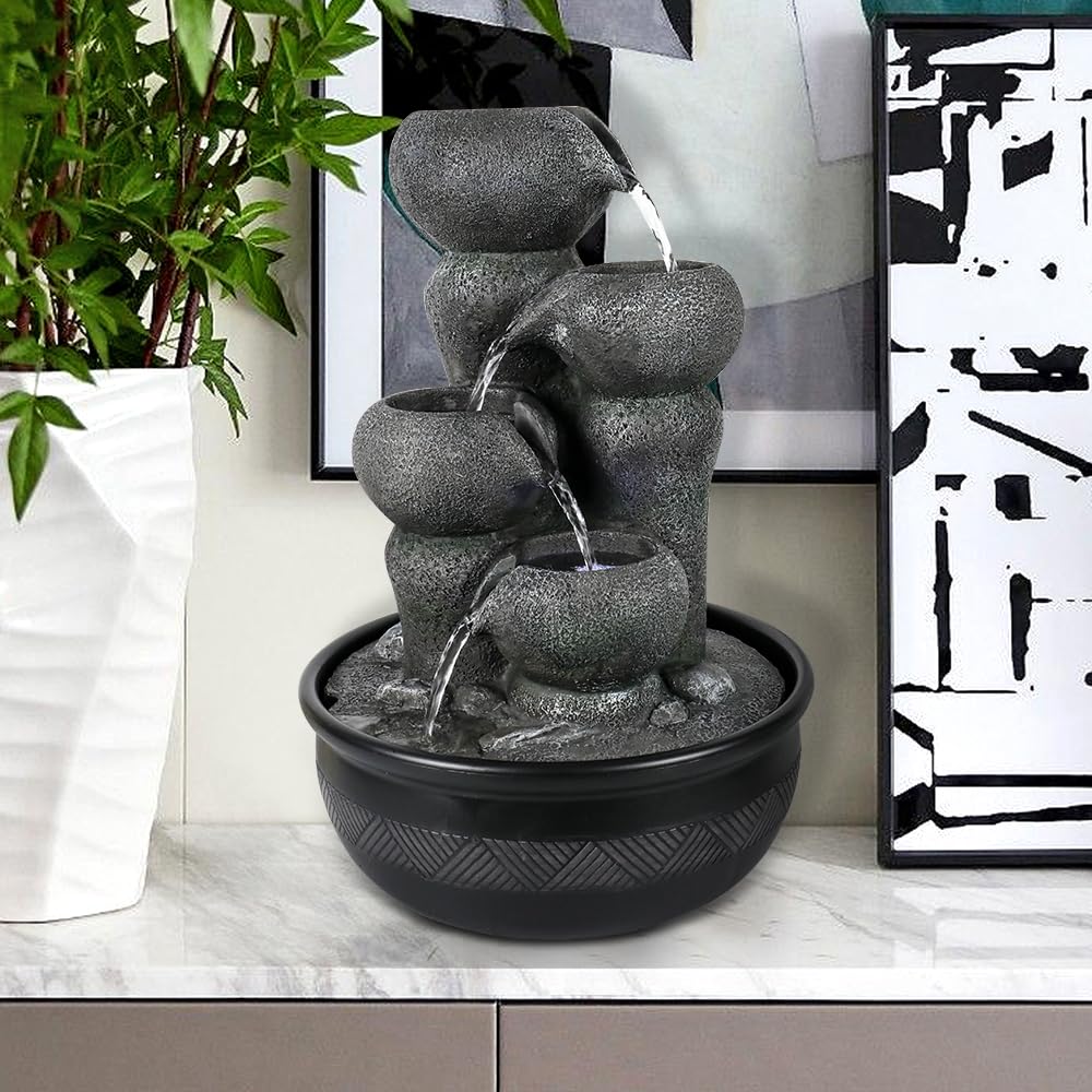 chillscreamni Large Indoor Water Fountain - 15.7”5-Step Relaxation Waterfall Feature with LED Light&Soothing Water Sounds for Office, Room Decor, Portable Feng Shui Tabletop Fountain Indoor Outdoor