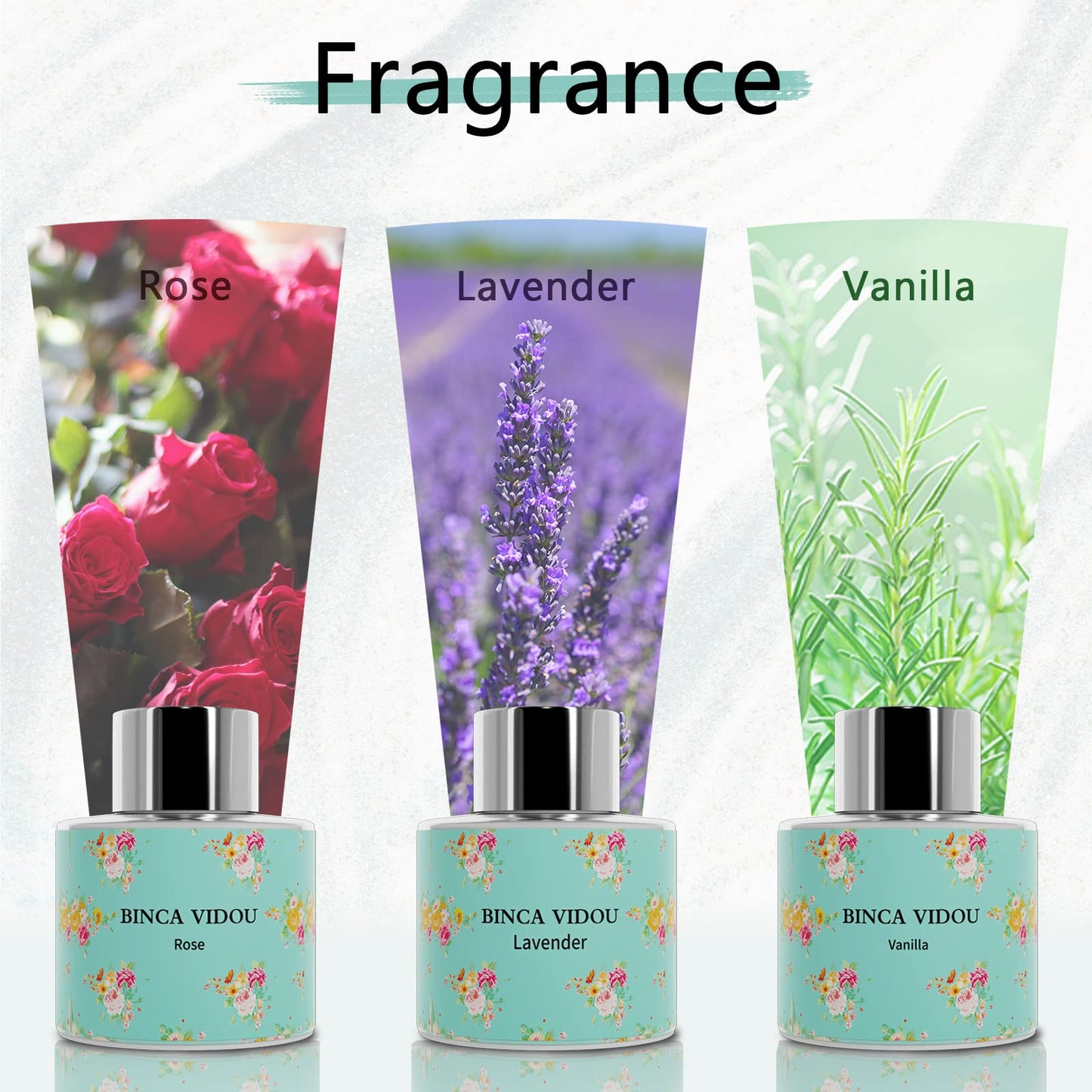 Binca Vidou Reed Diffuser Set of 3, Lavender Rose Vanilla Oil Reed Diffusers for Bedroom Living Room Office Aromatherapy Oil Reed Diffuser for Gift & Stress Relief 50ml x 3